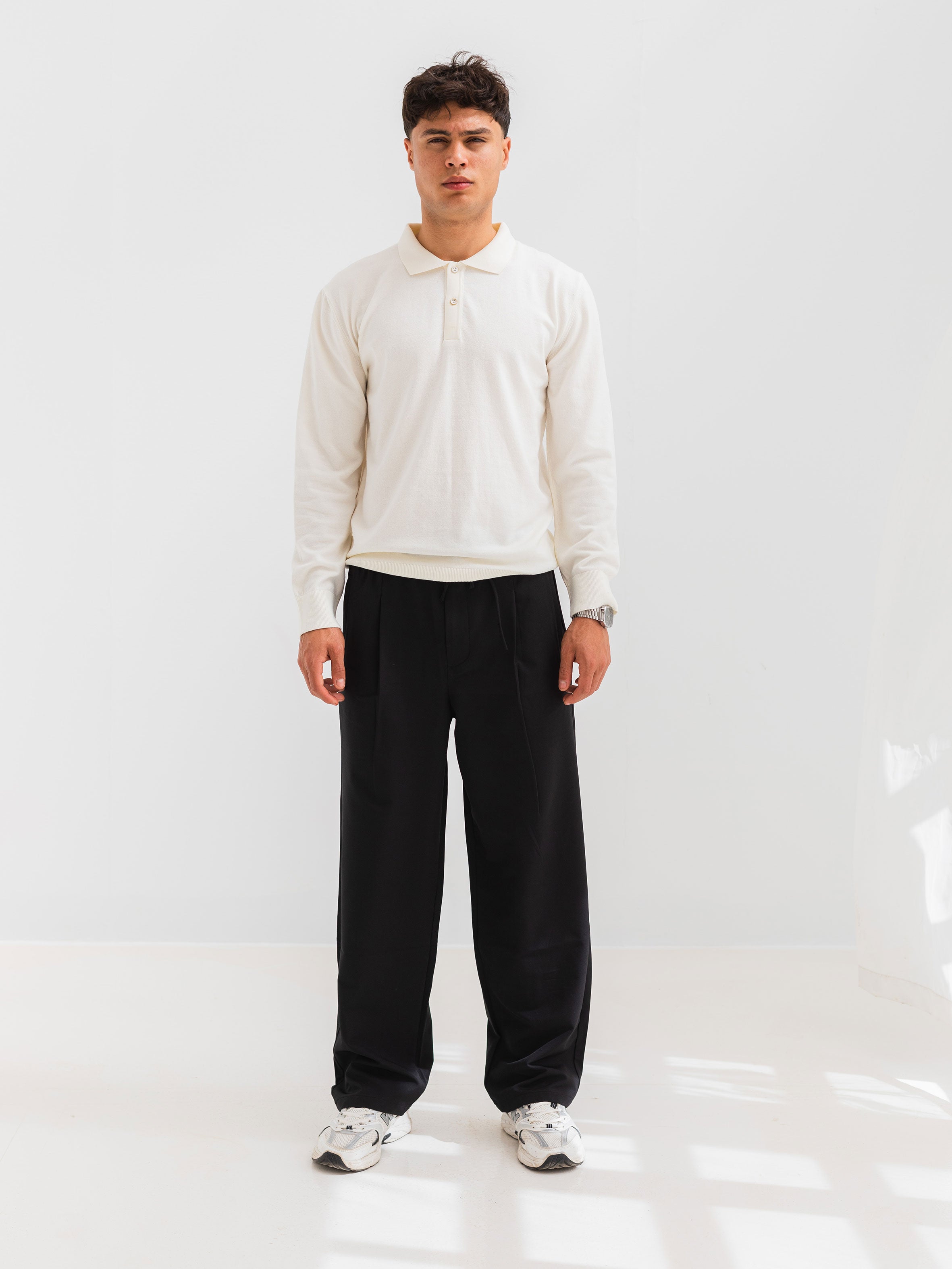 SOFT KNIT POLO SHIRT LONG SLEEVE - OFF-WHITE