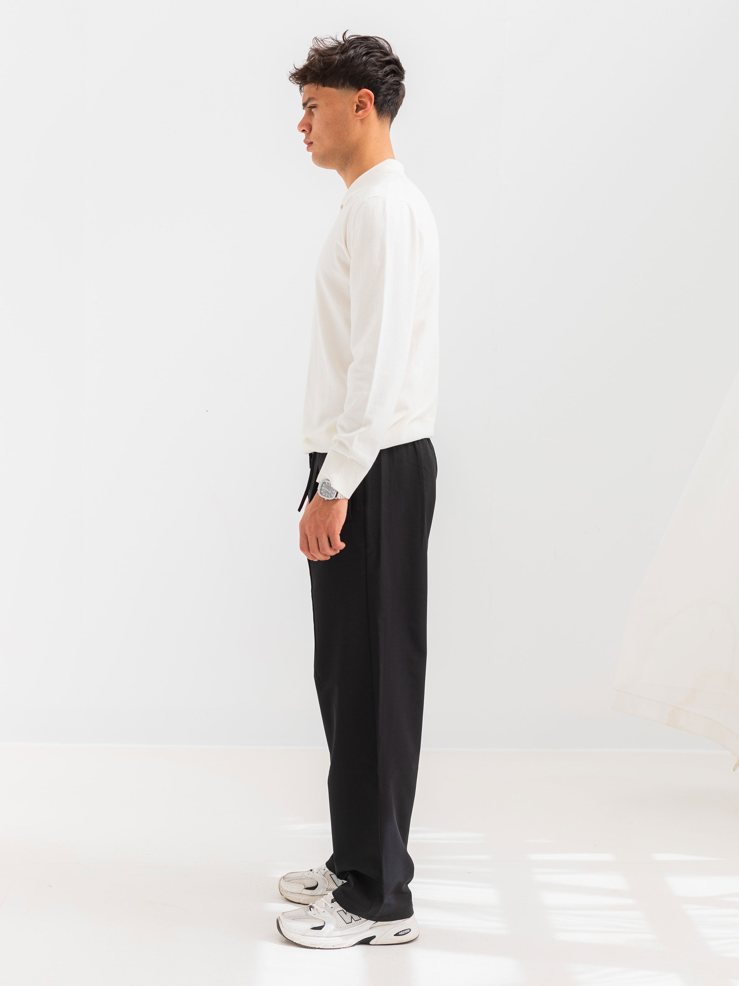 SOFT KNIT POLO SHIRT LONG SLEEVE - OFF-WHITE