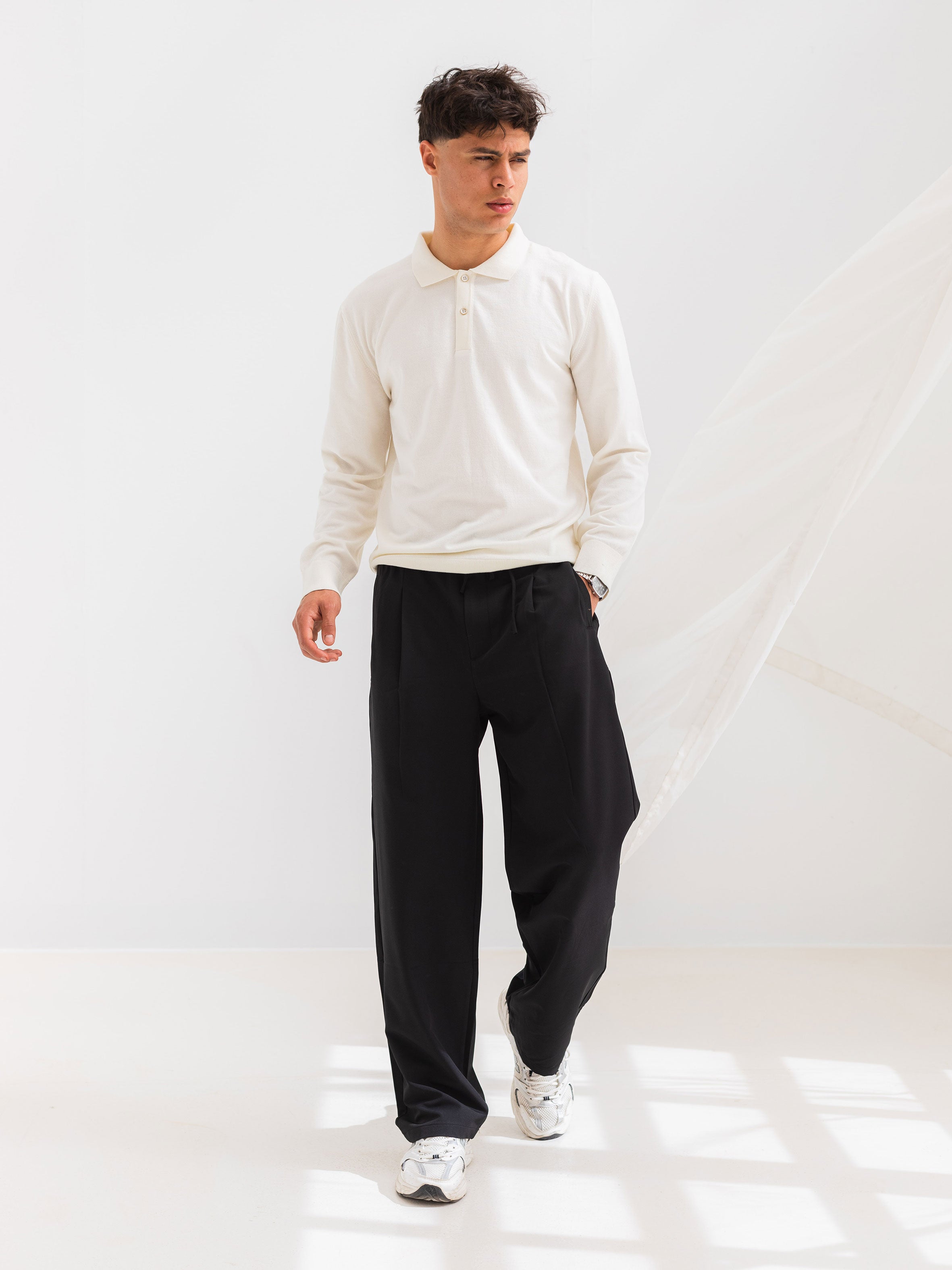 SOFT KNIT POLO SHIRT LONG SLEEVE - OFF-WHITE