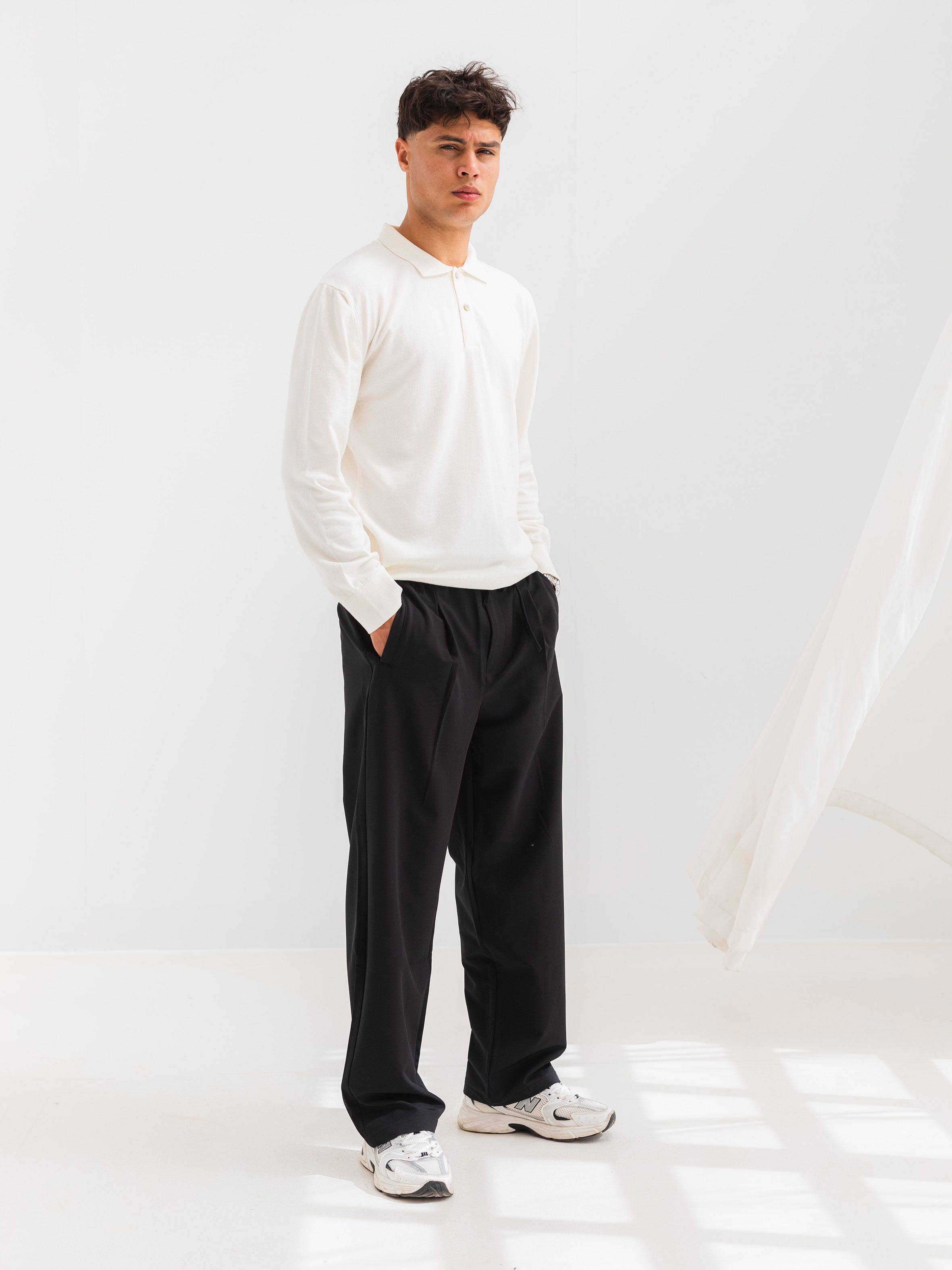 SOFT KNIT POLO SHIRT LONG SLEEVE - OFF-WHITE