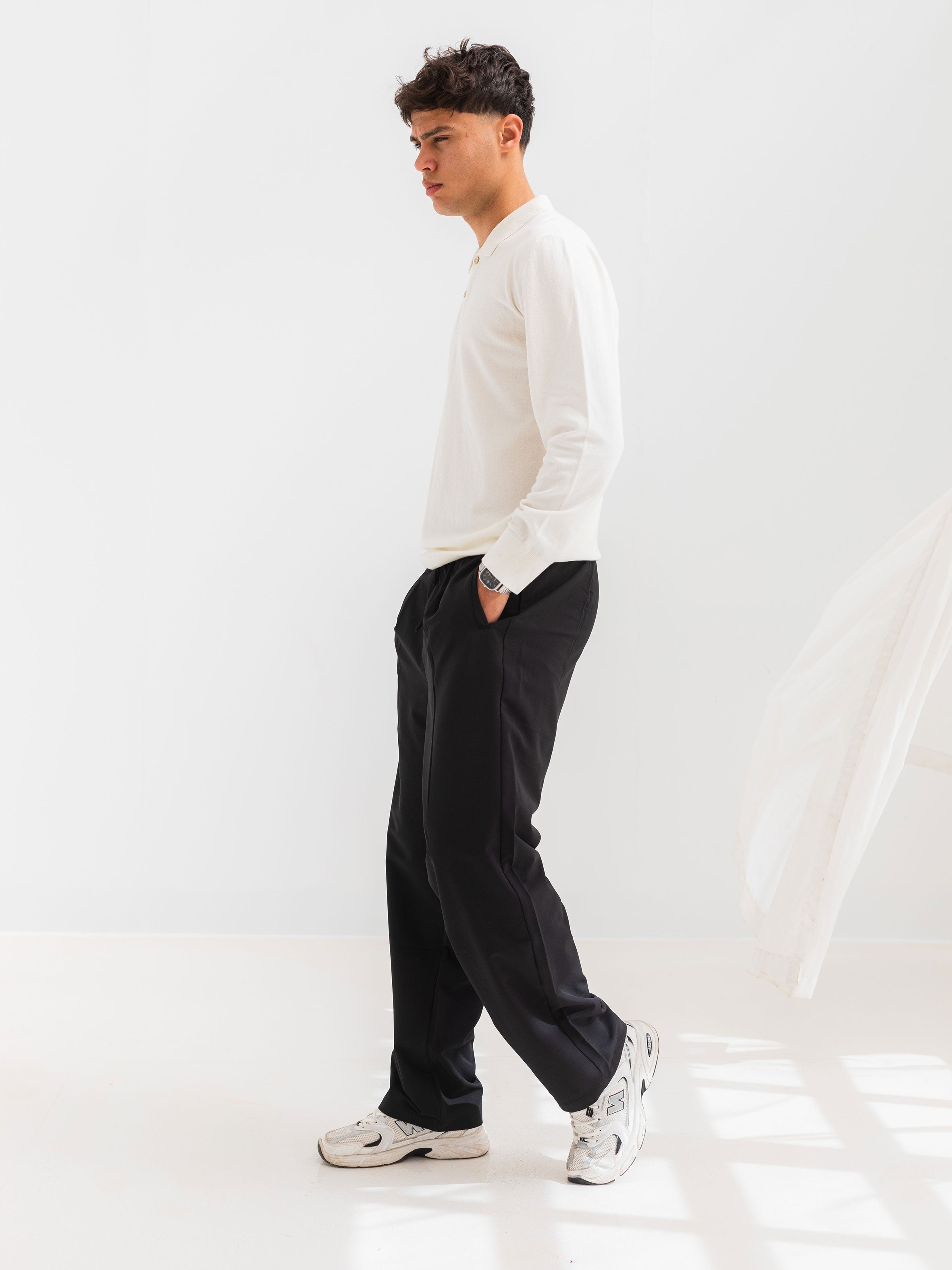 SOFT KNIT POLO SHIRT LONG SLEEVE - OFF-WHITE