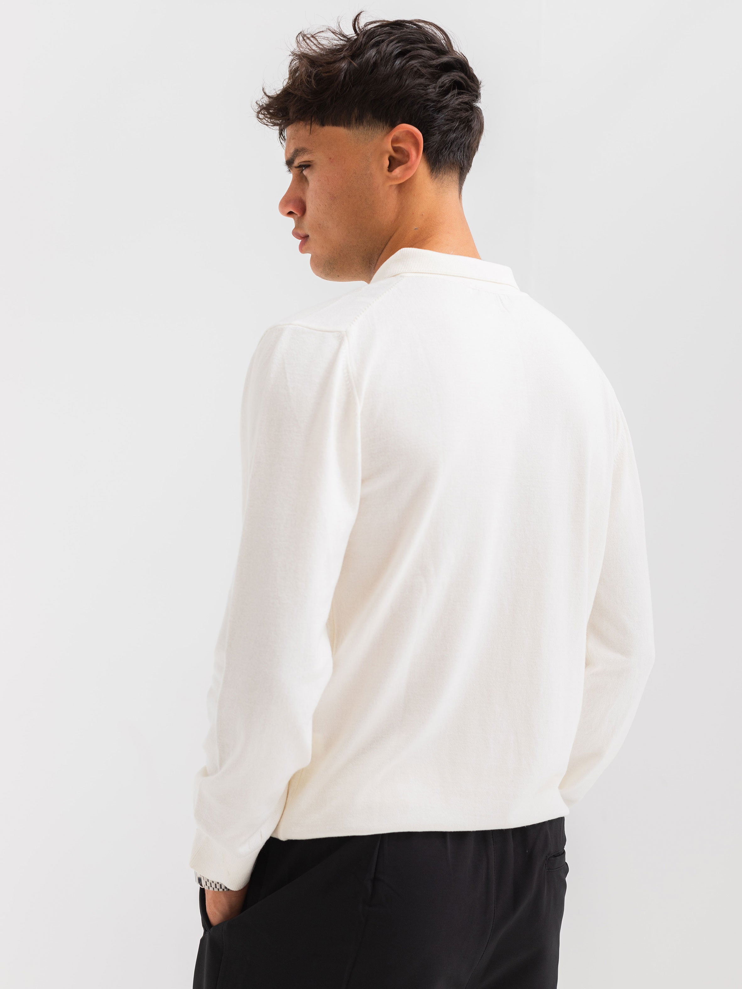 SOFT KNIT POLO SHIRT LONG SLEEVE - OFF-WHITE