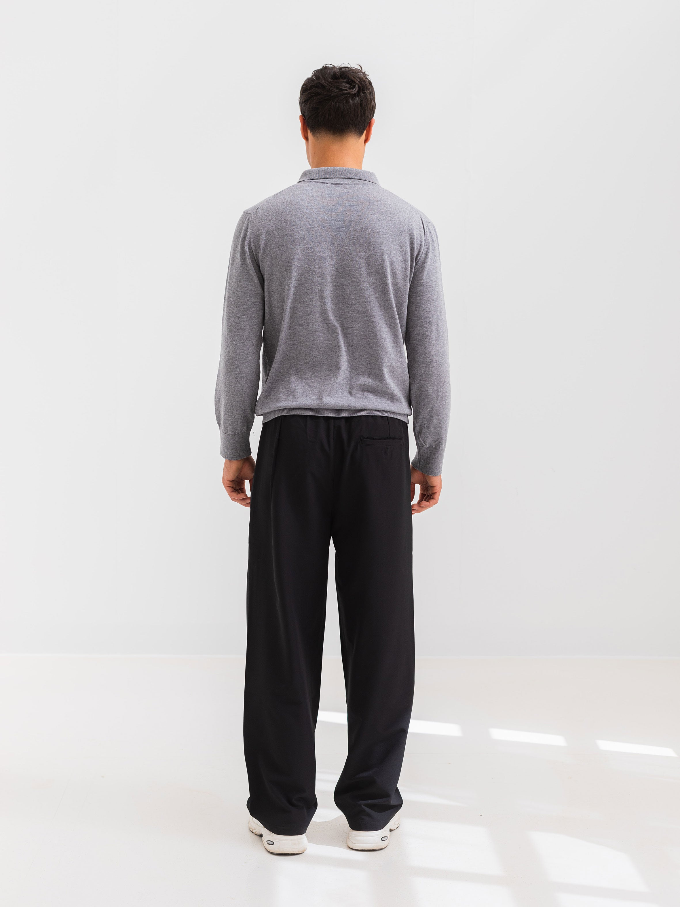 SOFT KNIT POLO SHIRT LONG SLEEVE - GRAY