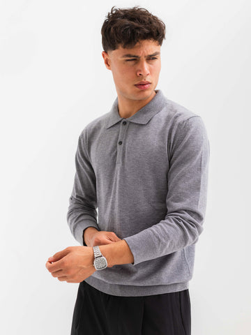 SOFT KNIT POLO SHIRT LONG SLEEVE - GRAY
