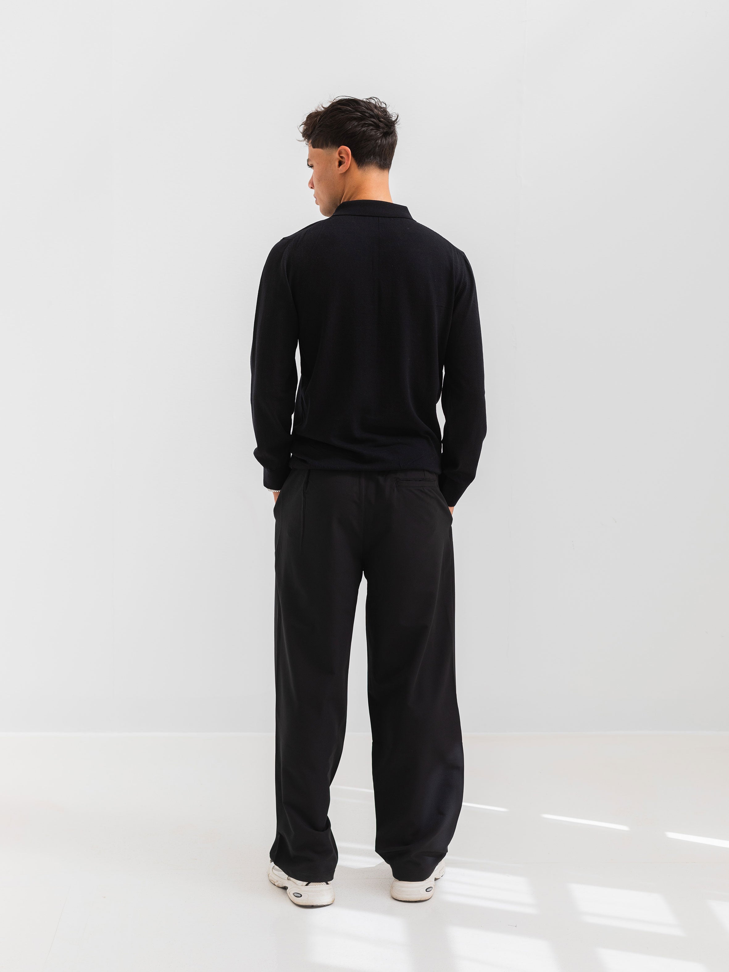 SOFT KNIT POLO SHIRT LONG SLEEVE - BLACK
