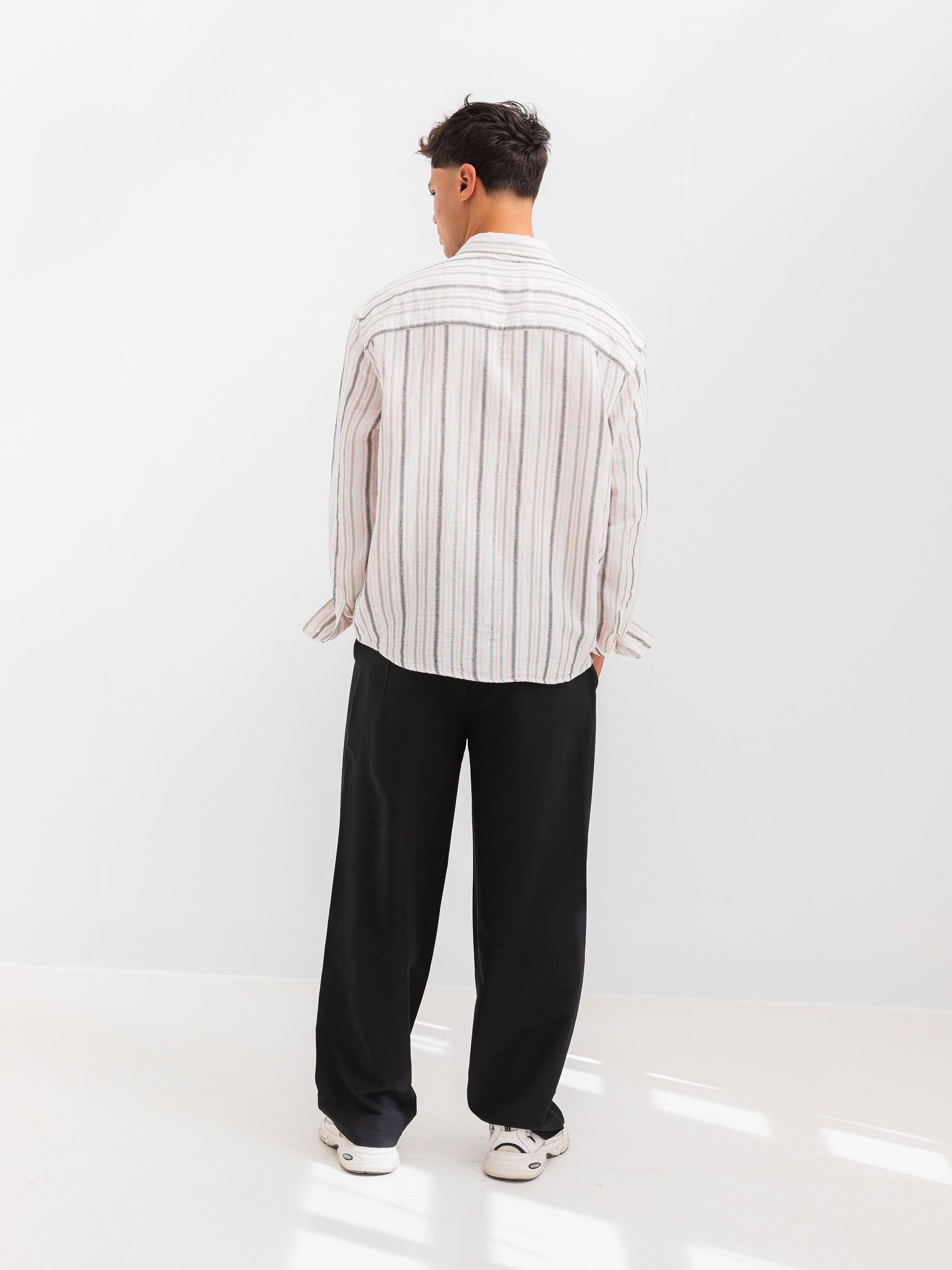 OVERSIZE FIT LINEN-COTTON SHIRT - Striped Pink
