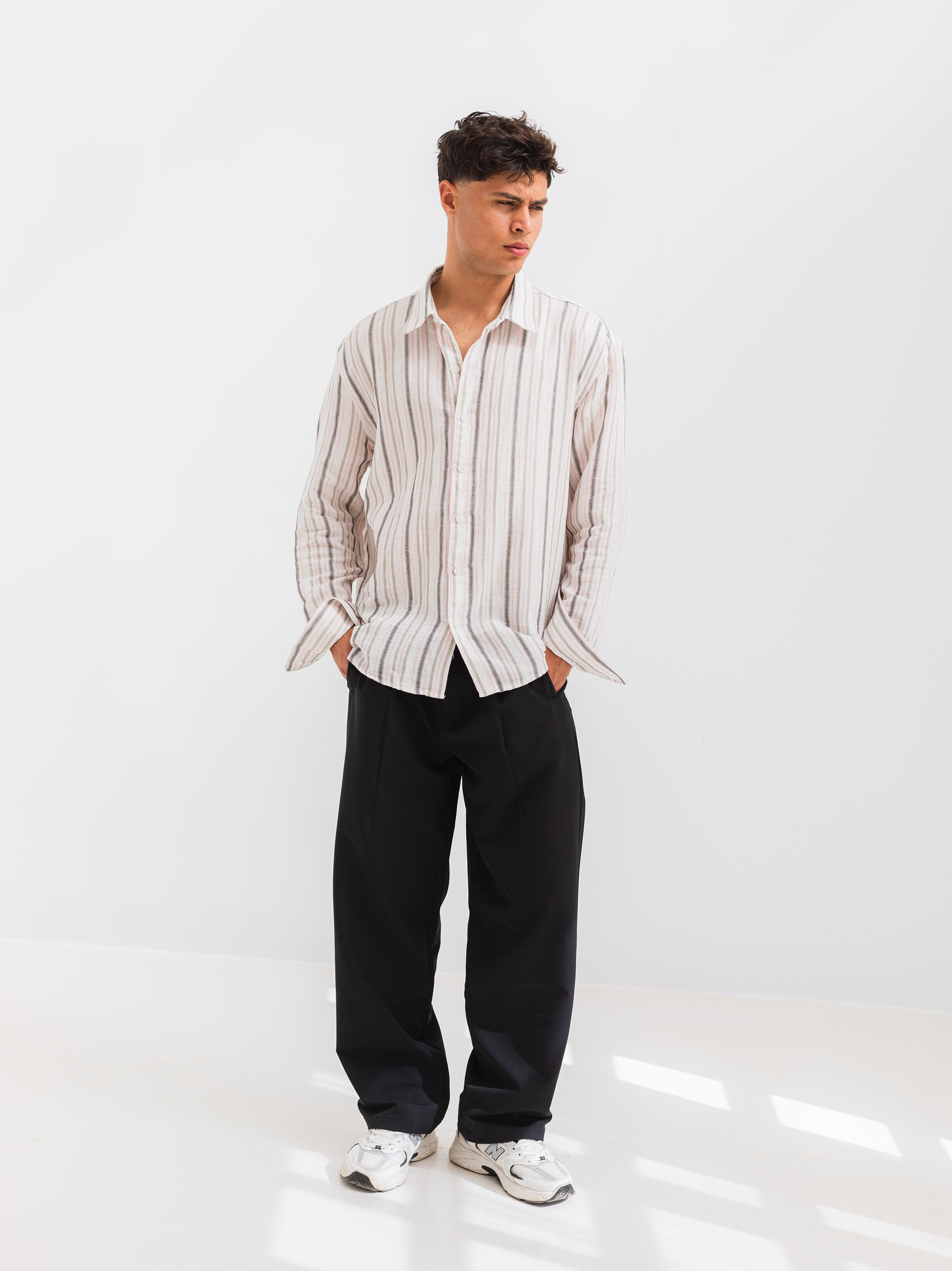 OVERSIZE FIT LINEN-COTTON SHIRT - Striped Pink