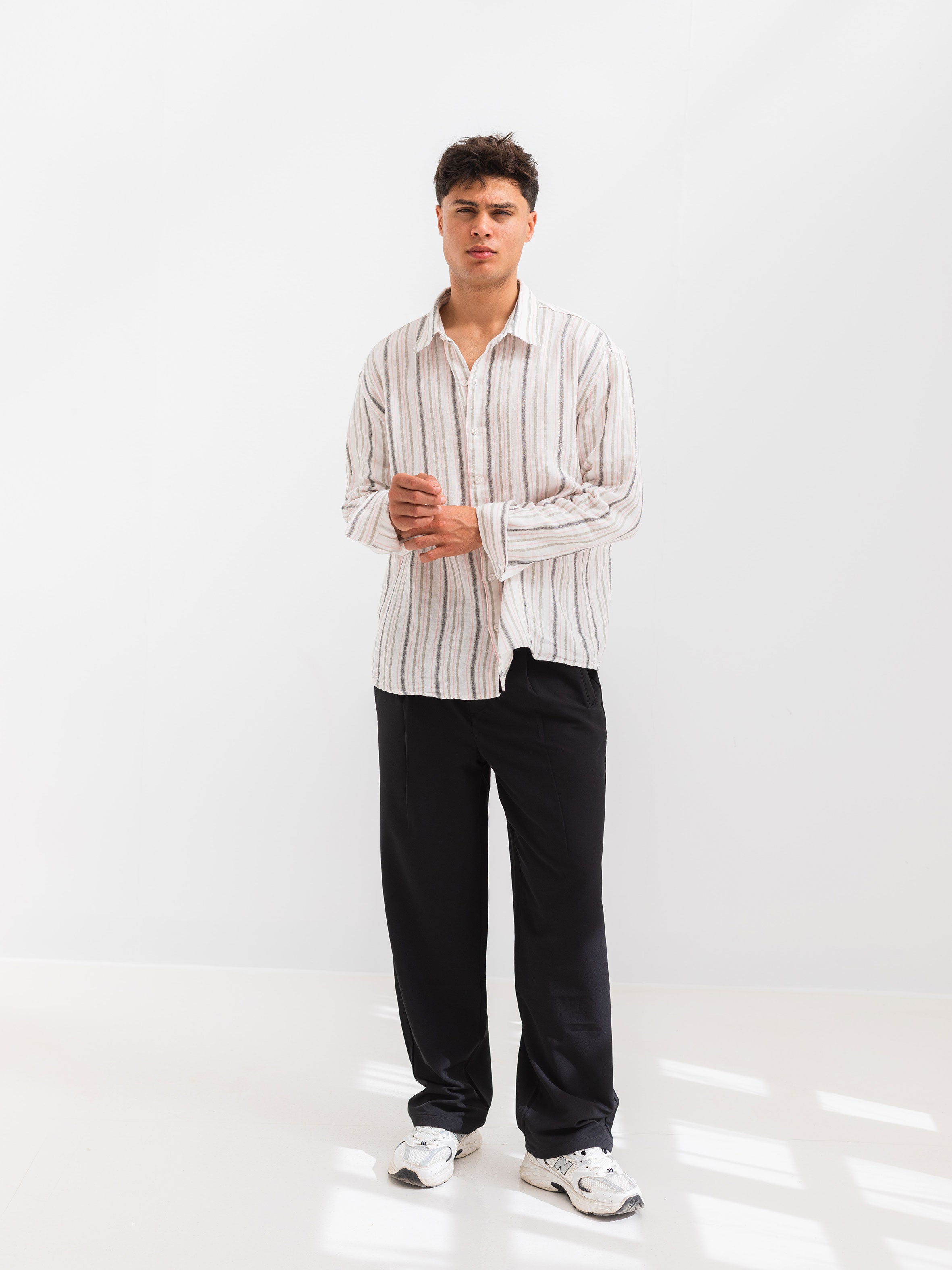 OVERSIZE FIT LINEN-COTTON SHIRT - Striped Pink
