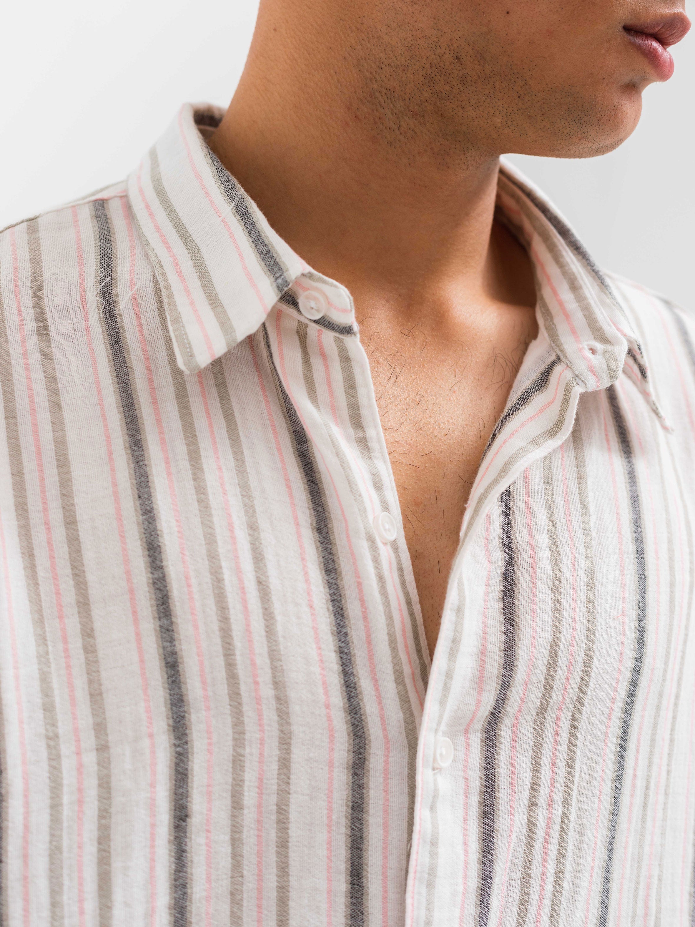 OVERSIZE FIT LINEN-COTTON SHIRT - Striped Pink