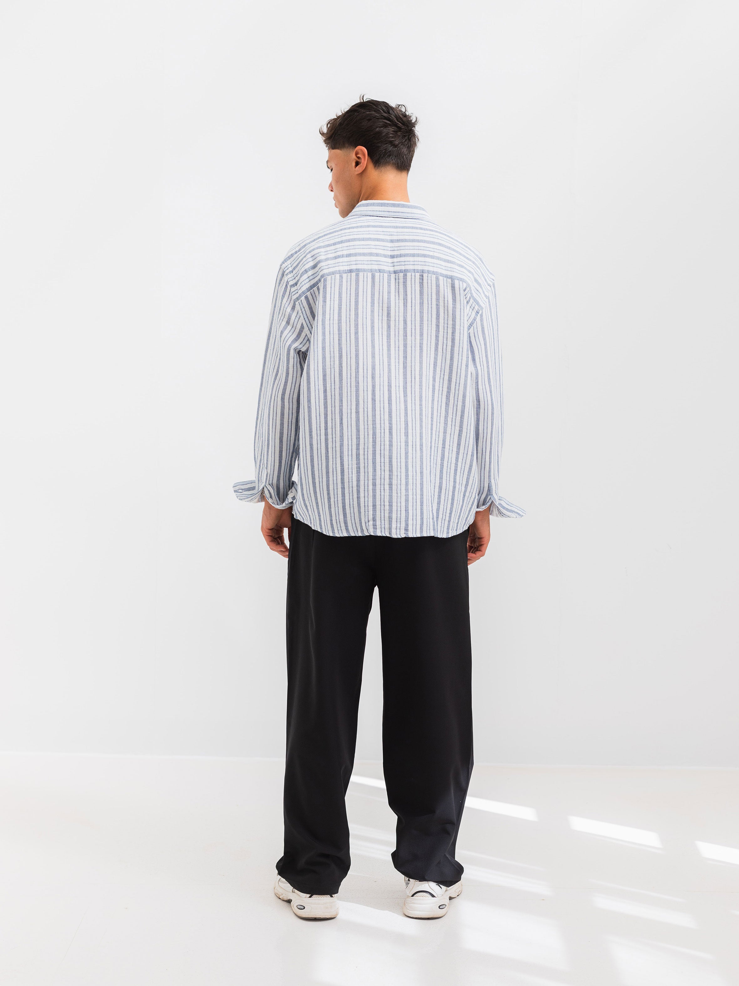 OVERSIZE FIT LINEN-COTTON SHIRT - Striped Navy
