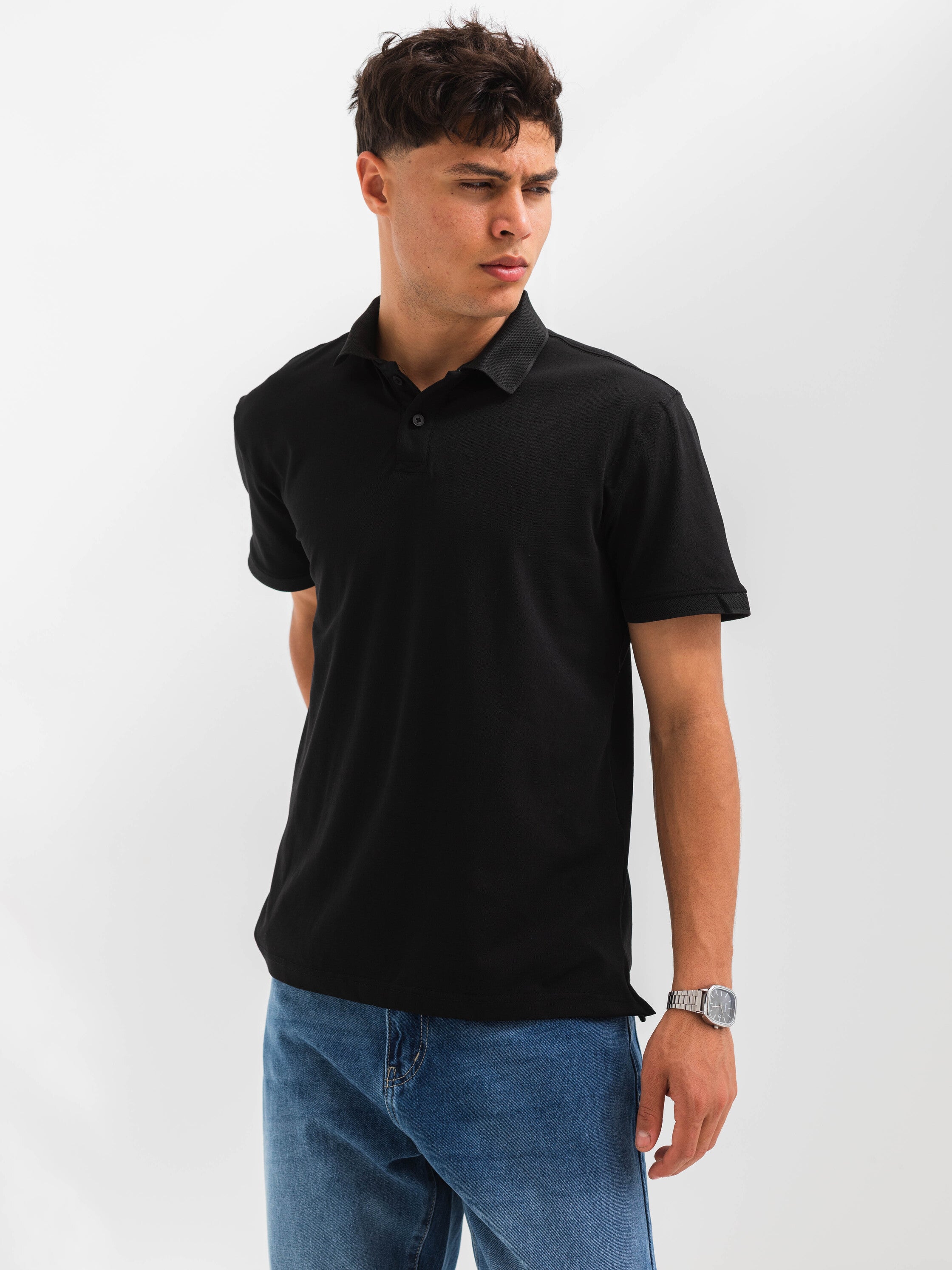 PIQUÉ POLO SHIRT  - Black