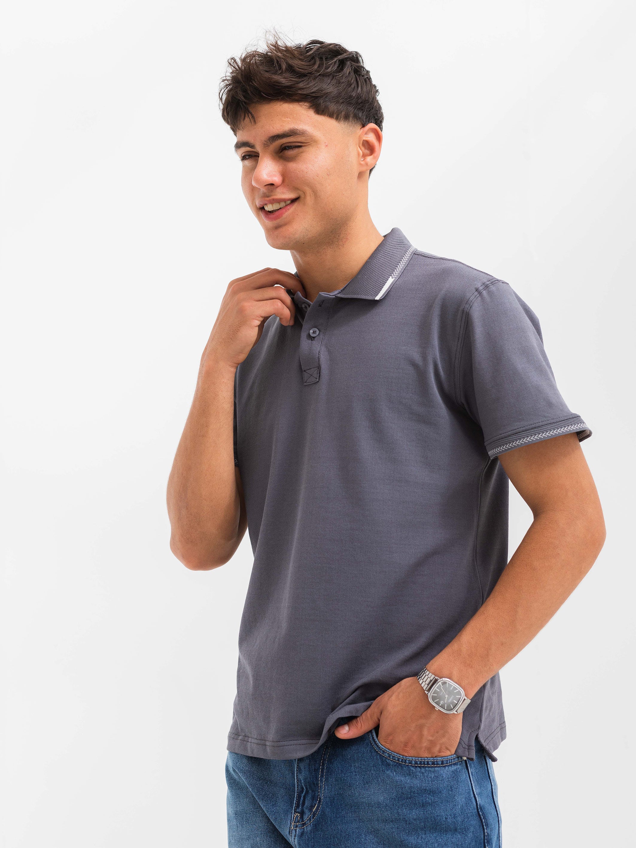 PIQUÉ POLO SHIRT ARROW DETAILS -Grey
