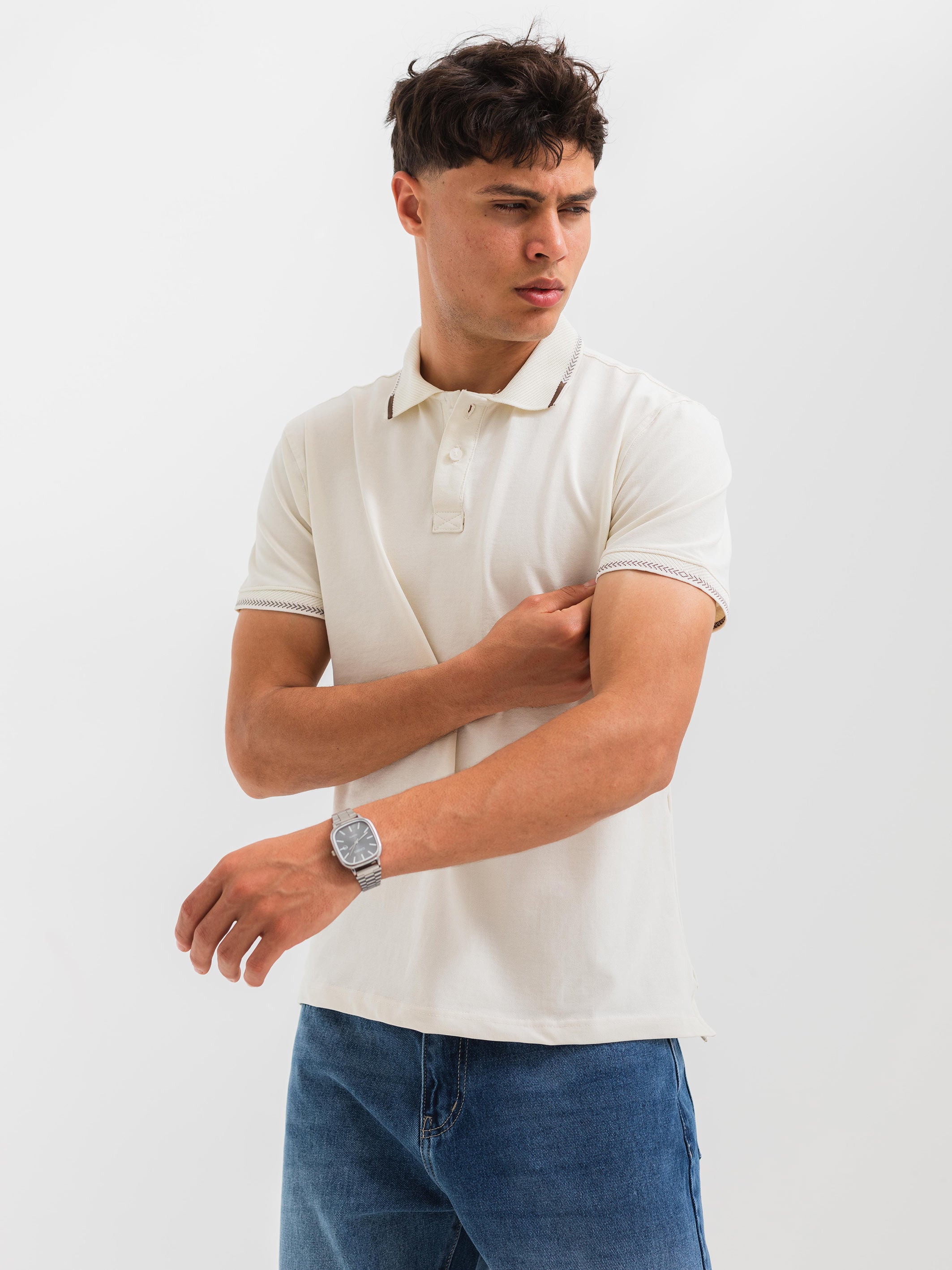 PIQUÉ POLO SHIRT ARROW DETAILS - Beige