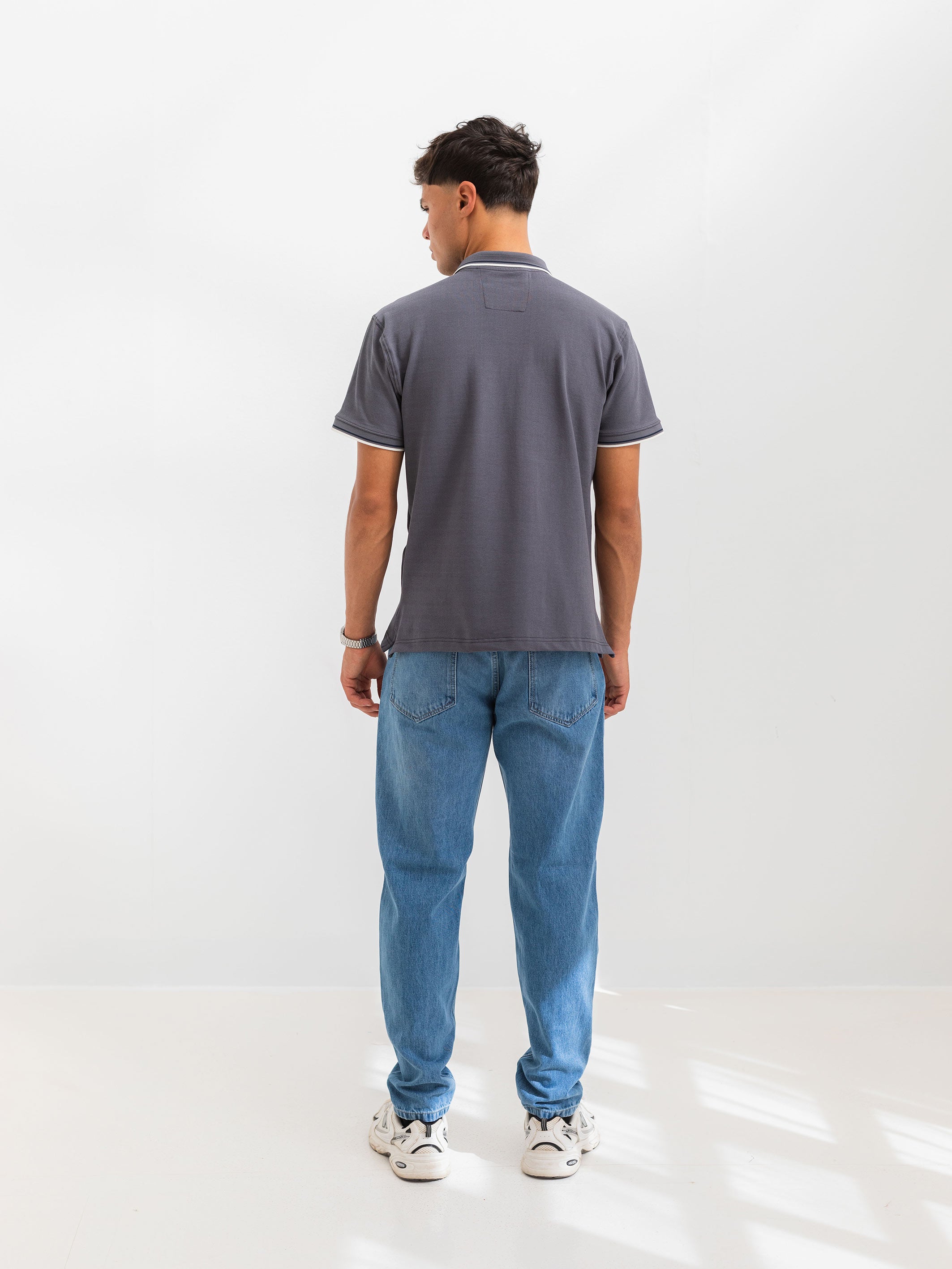 PIQUÉ POLO SHIRT LINE DETAILS - Grey