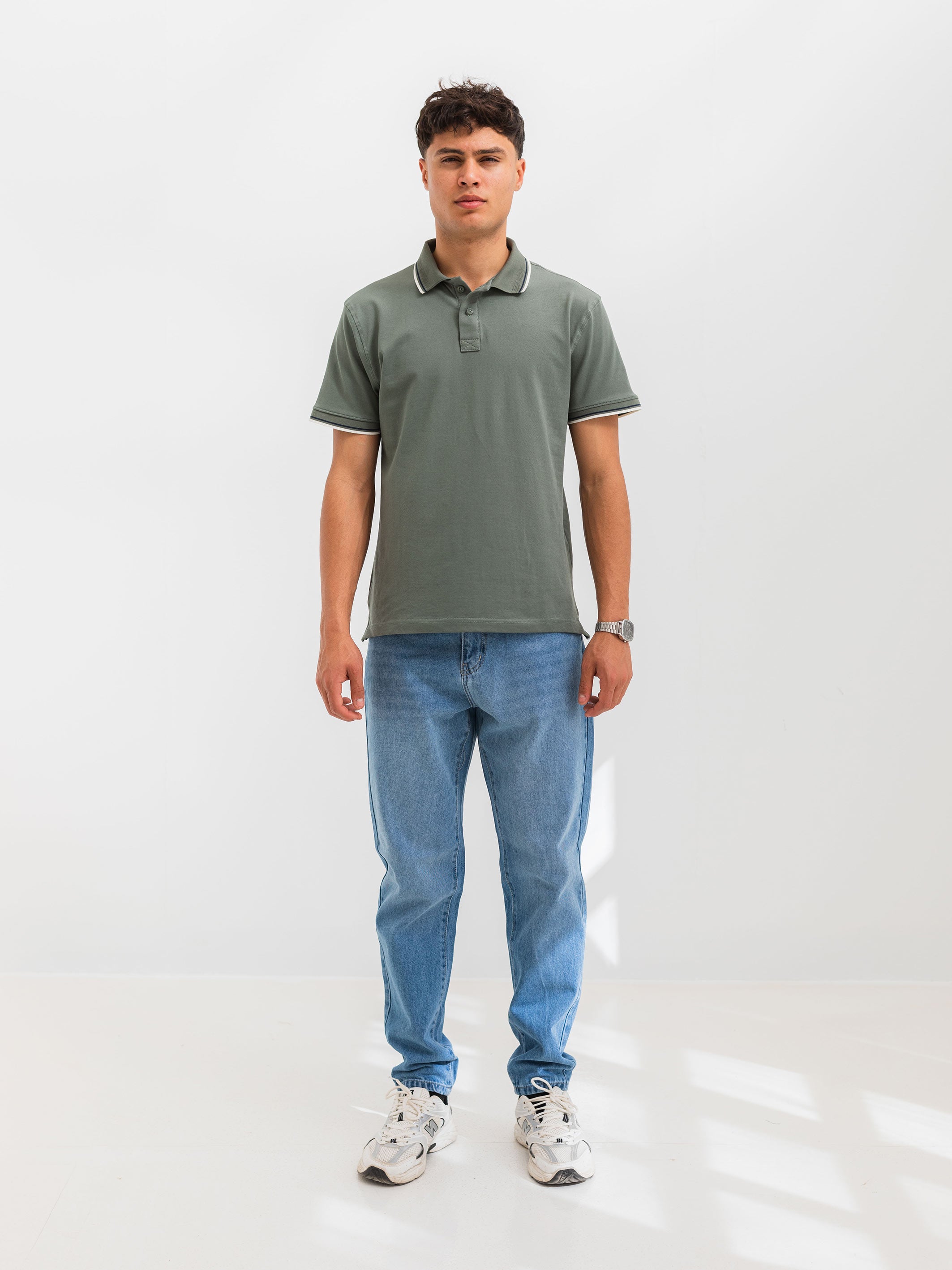 PIQUÉ POLO SHIRT LINE DETAILS - Olive