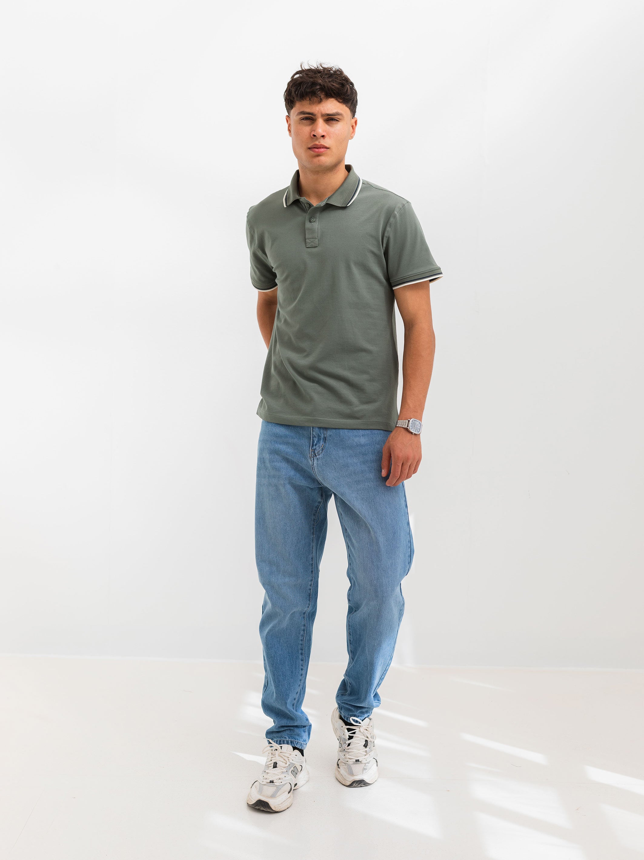 PIQUÉ POLO SHIRT LINE DETAILS - Olive