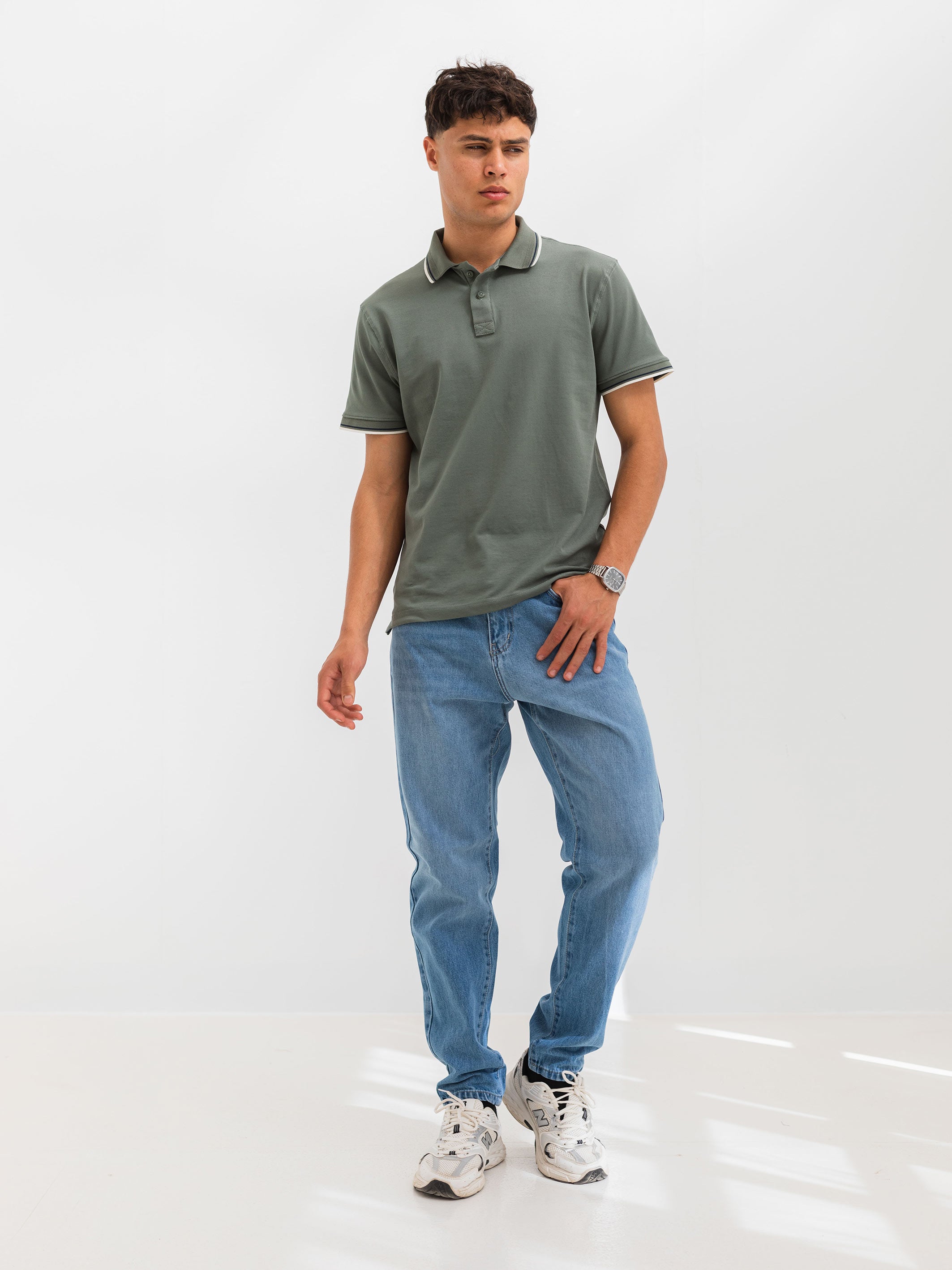 PIQUÉ POLO SHIRT LINE DETAILS - Olive