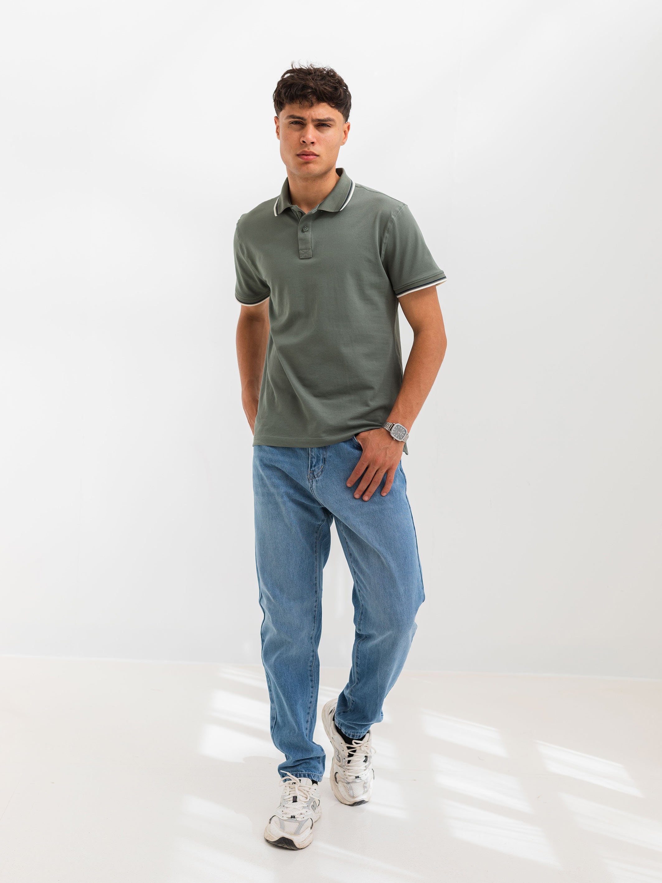 PIQUÉ POLO SHIRT LINE DETAILS - Olive