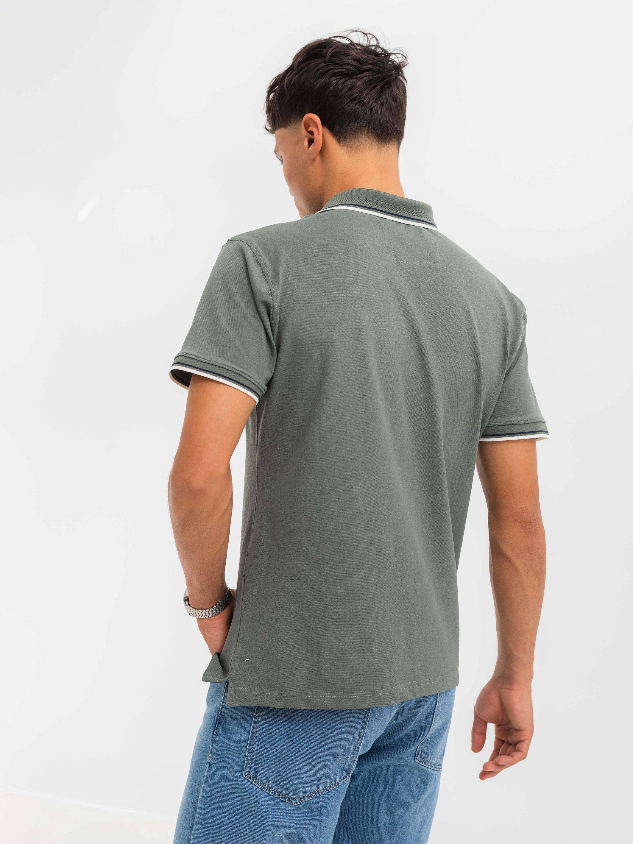 PIQUÉ POLO SHIRT LINE DETAILS - Olive