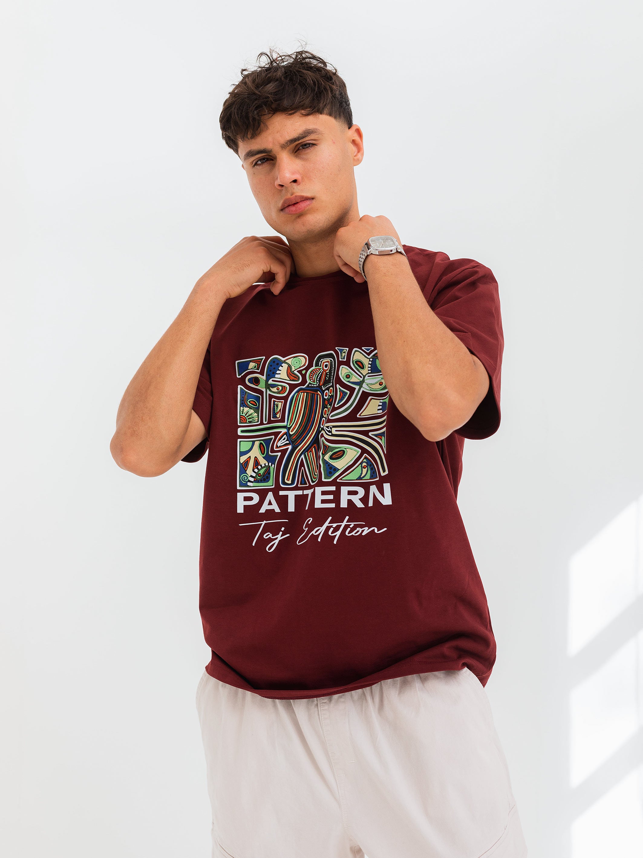 RELAXED PRINTED TEE PATTERN - Burgundy