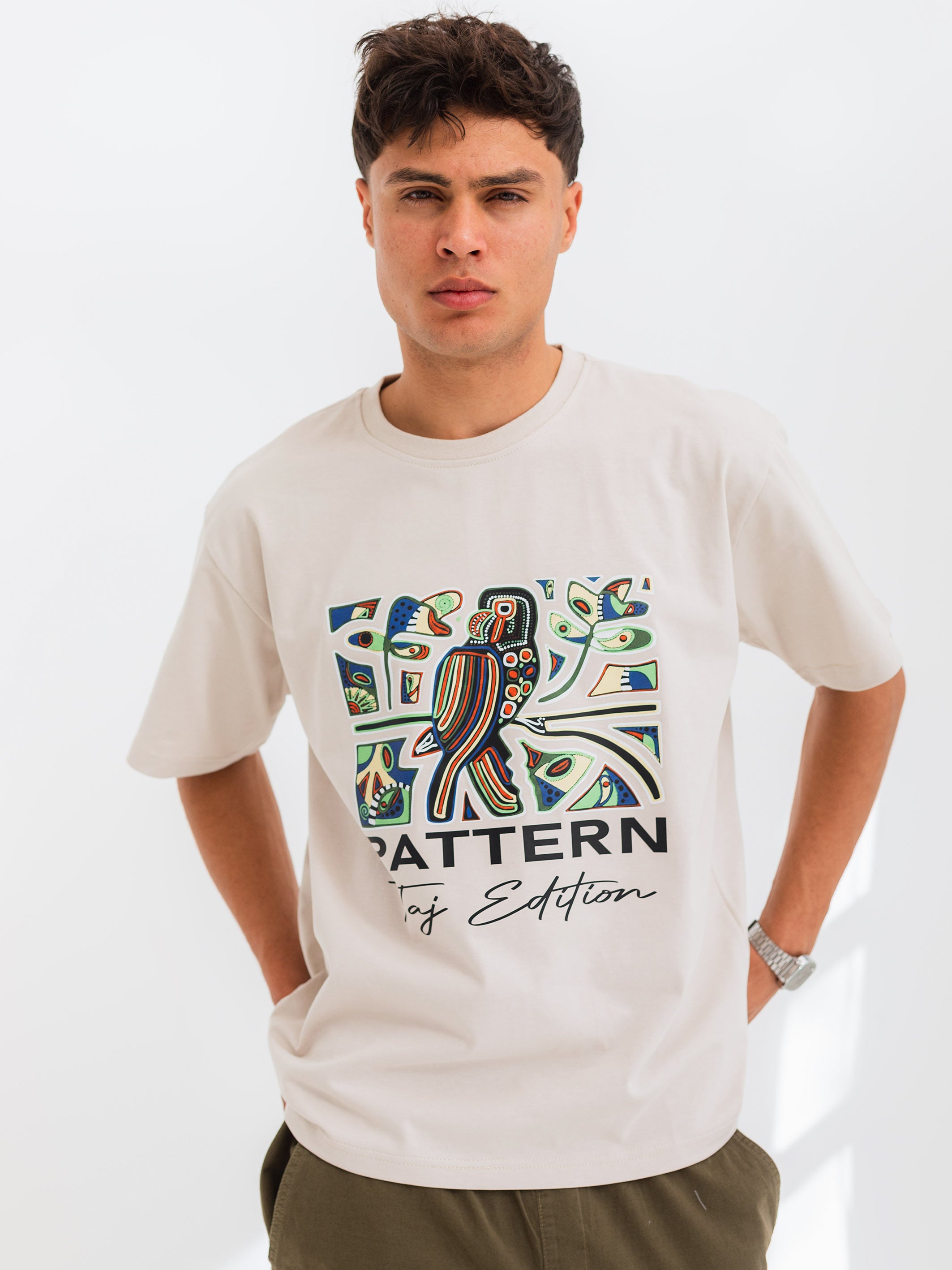 RELAXED PRINTED TEE PATTERN - Beige