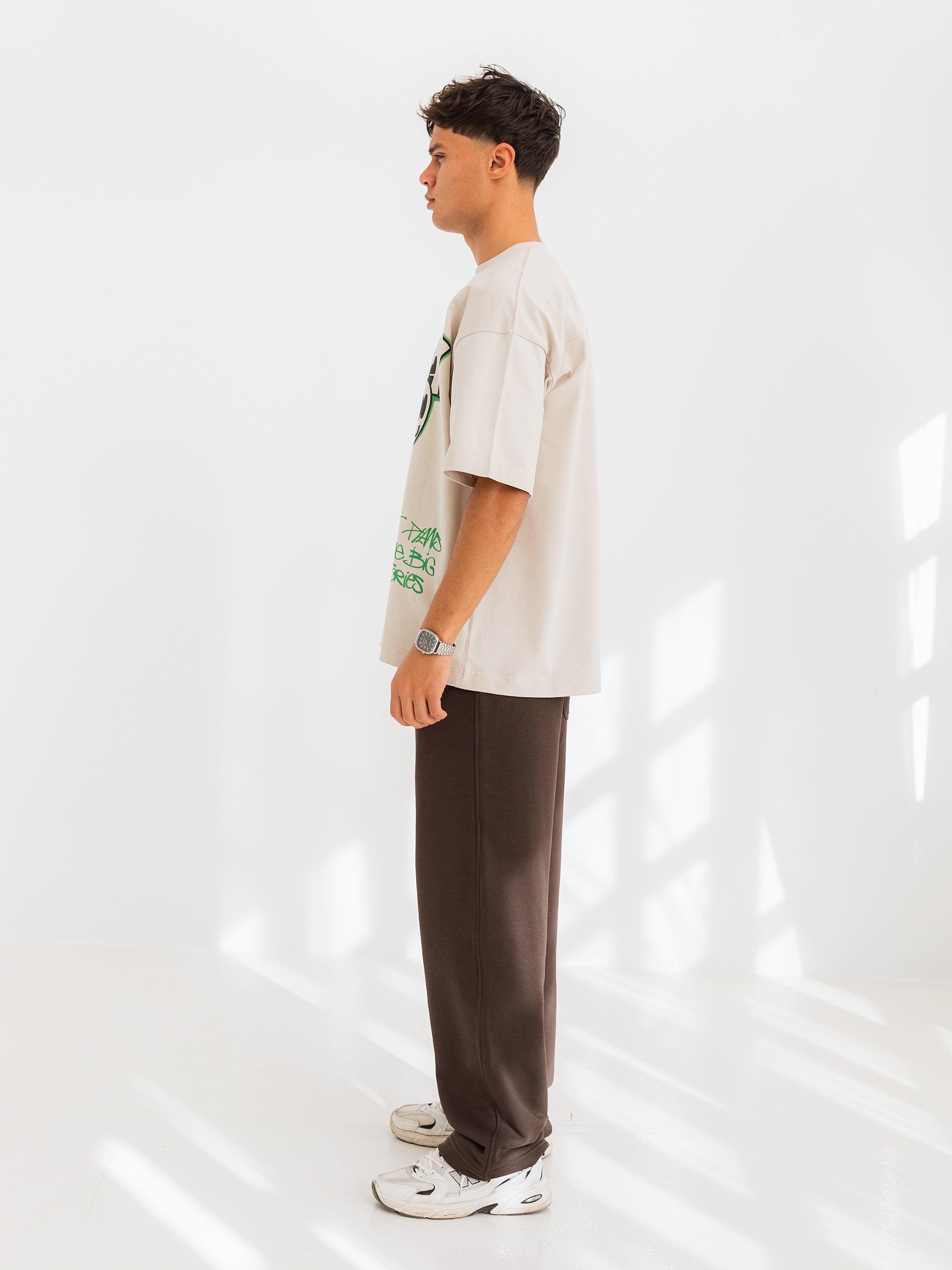 OVERSIZED GRAFFITI PRINTED TEE  GET READY - Beige
