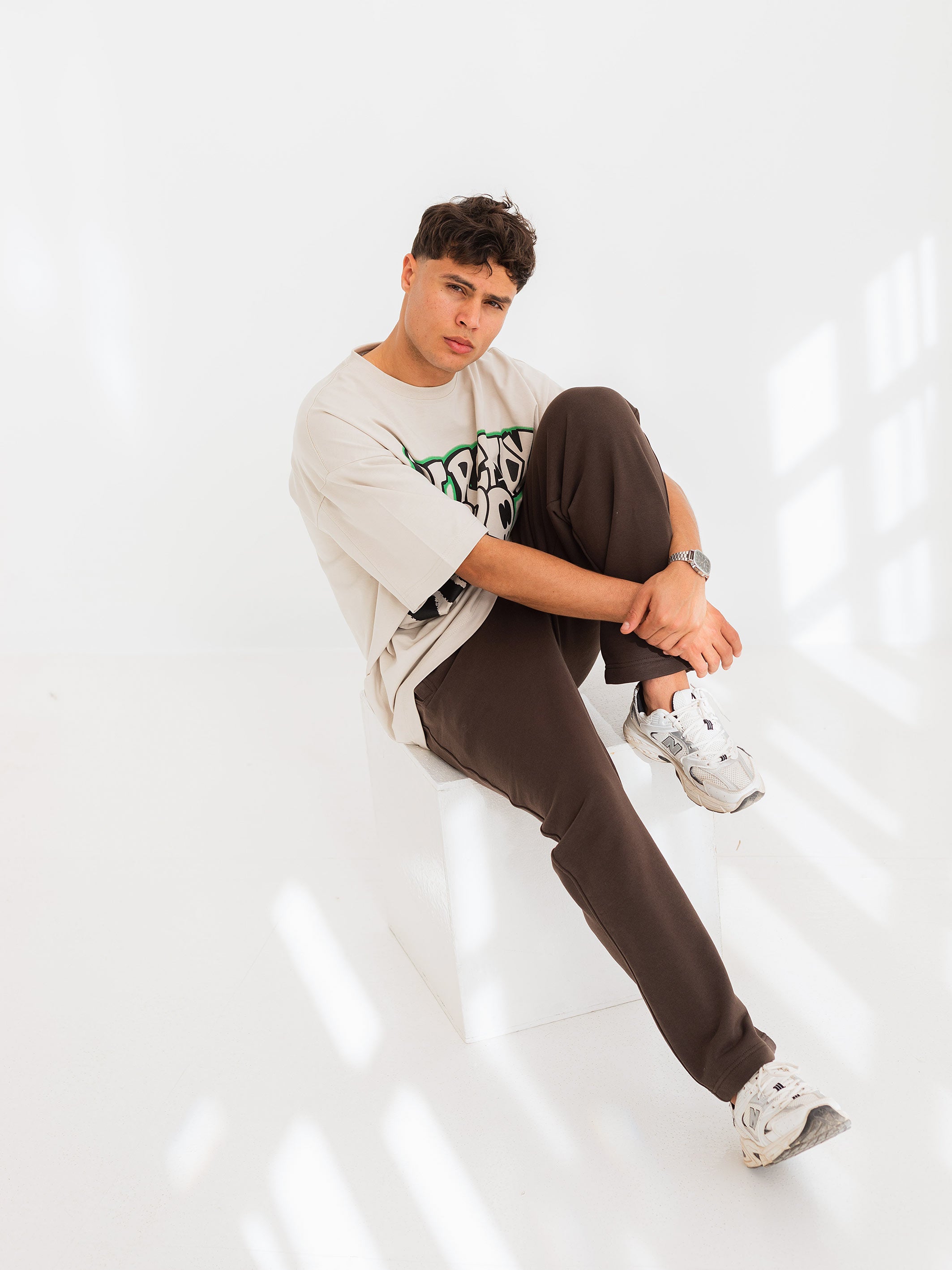 OVERSIZED GRAFFITI PRINTED TEE  GET READY - Beige
