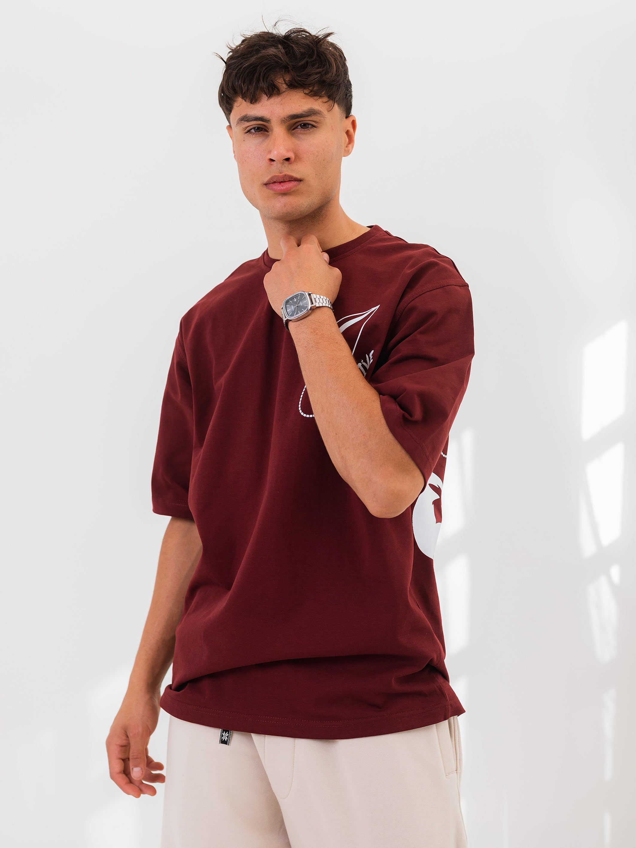 OVERSIZED PRINTED TEE  STRIVE - Burgundy