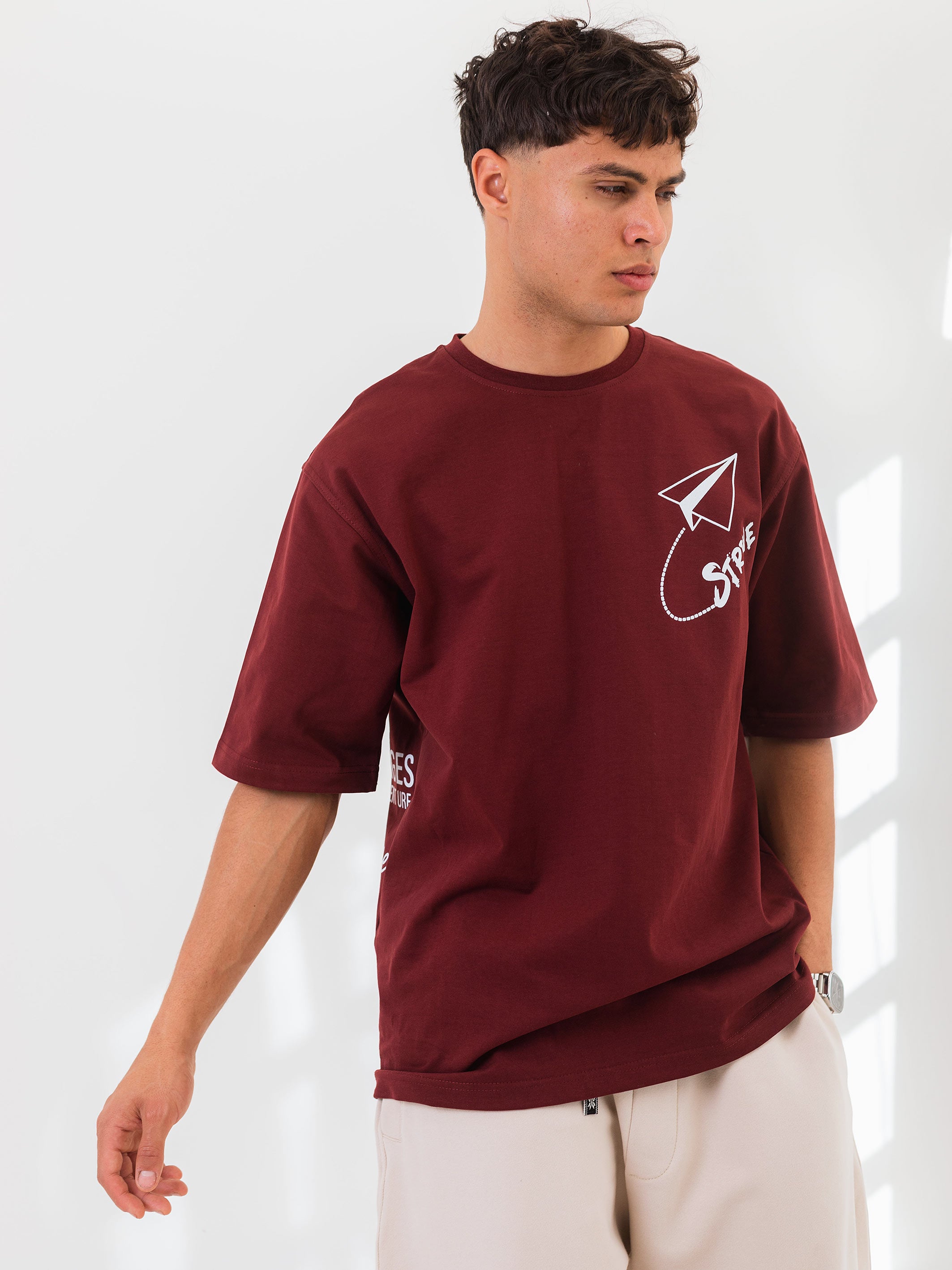OVERSIZED PRINTED TEE  STRIVE - Burgundy