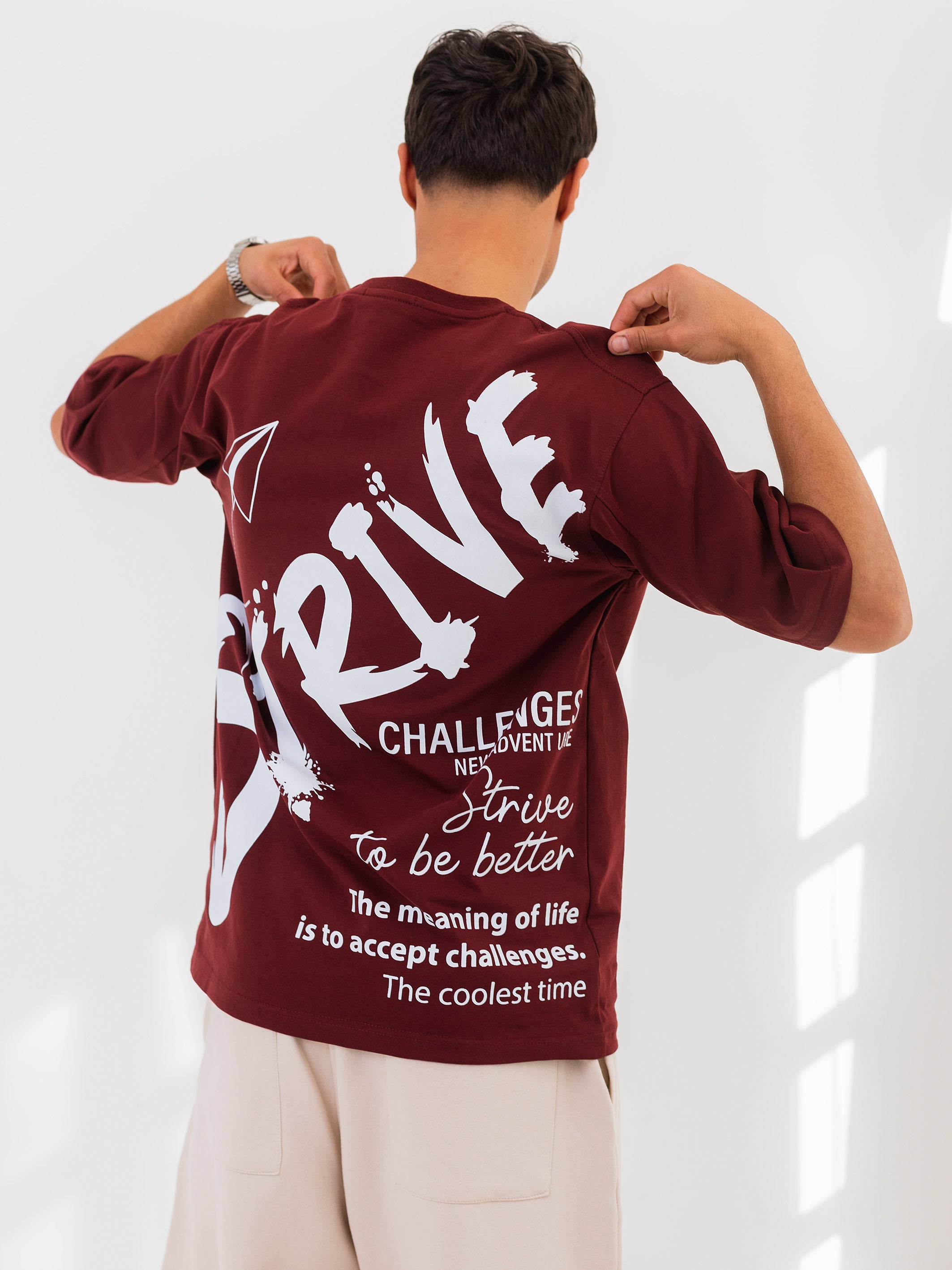 OVERSIZED PRINTED TEE  STRIVE - Burgundy