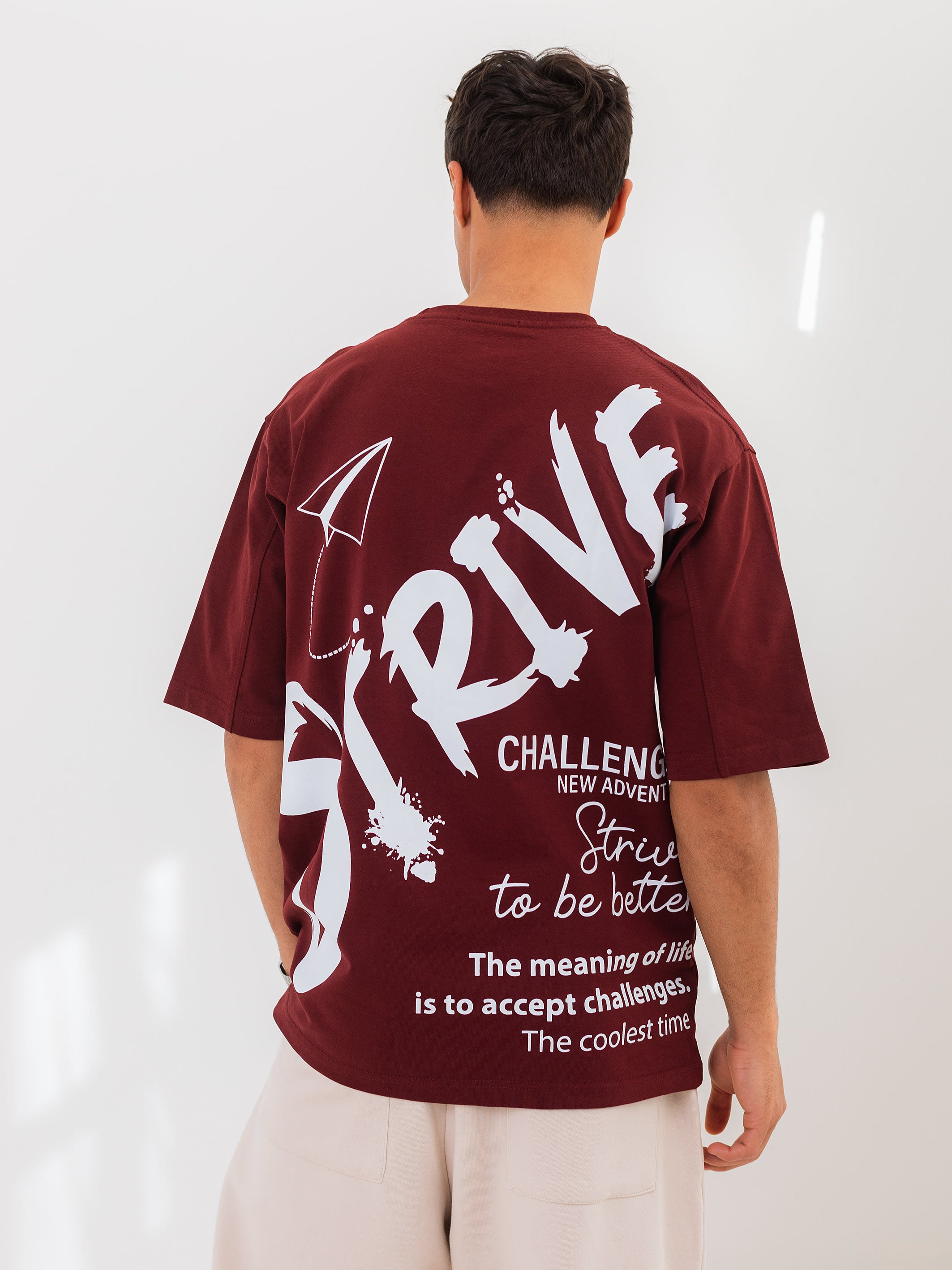 OVERSIZED PRINTED TEE  STRIVE - Burgundy