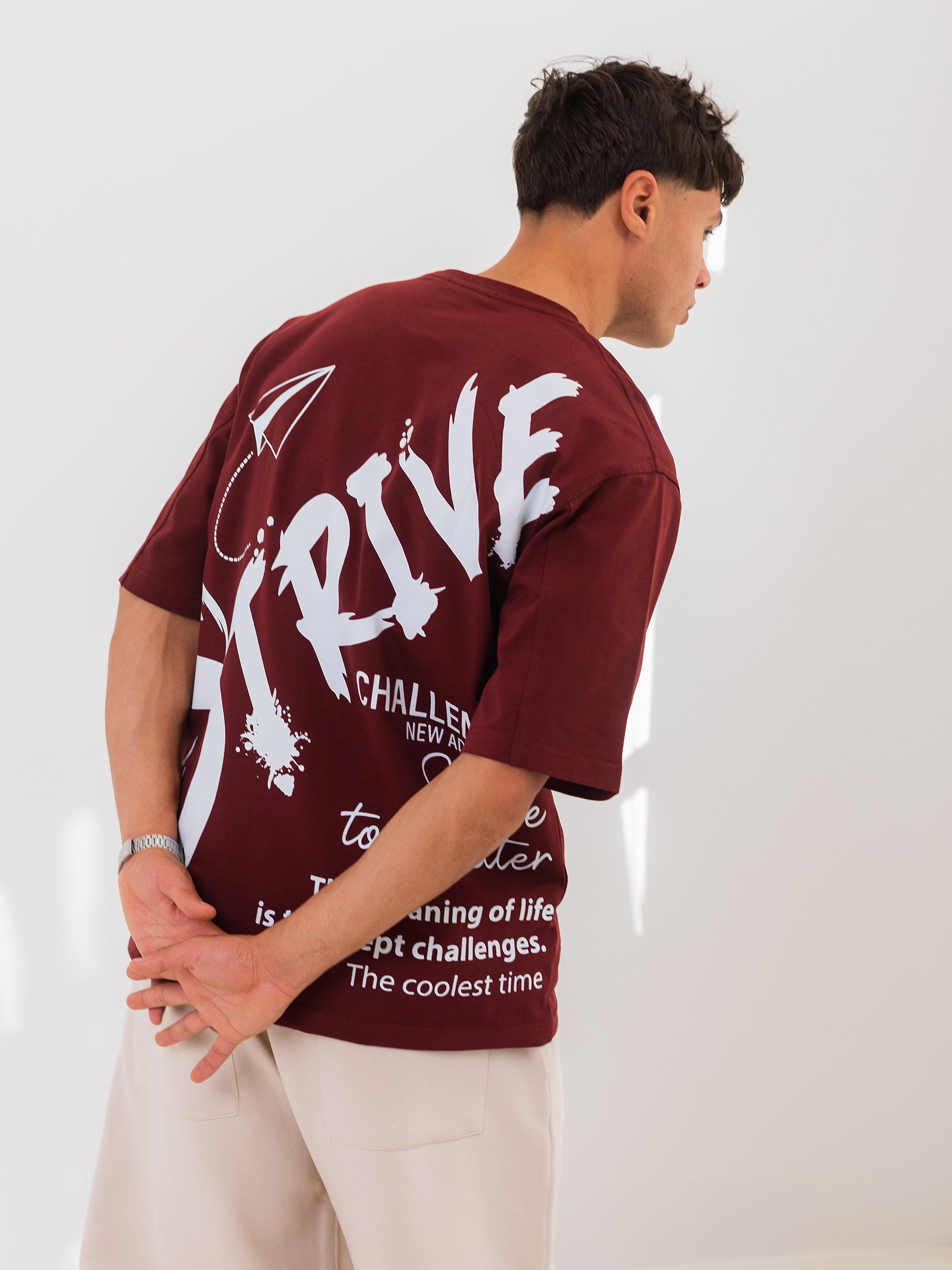 OVERSIZED PRINTED TEE  STRIVE - Burgundy