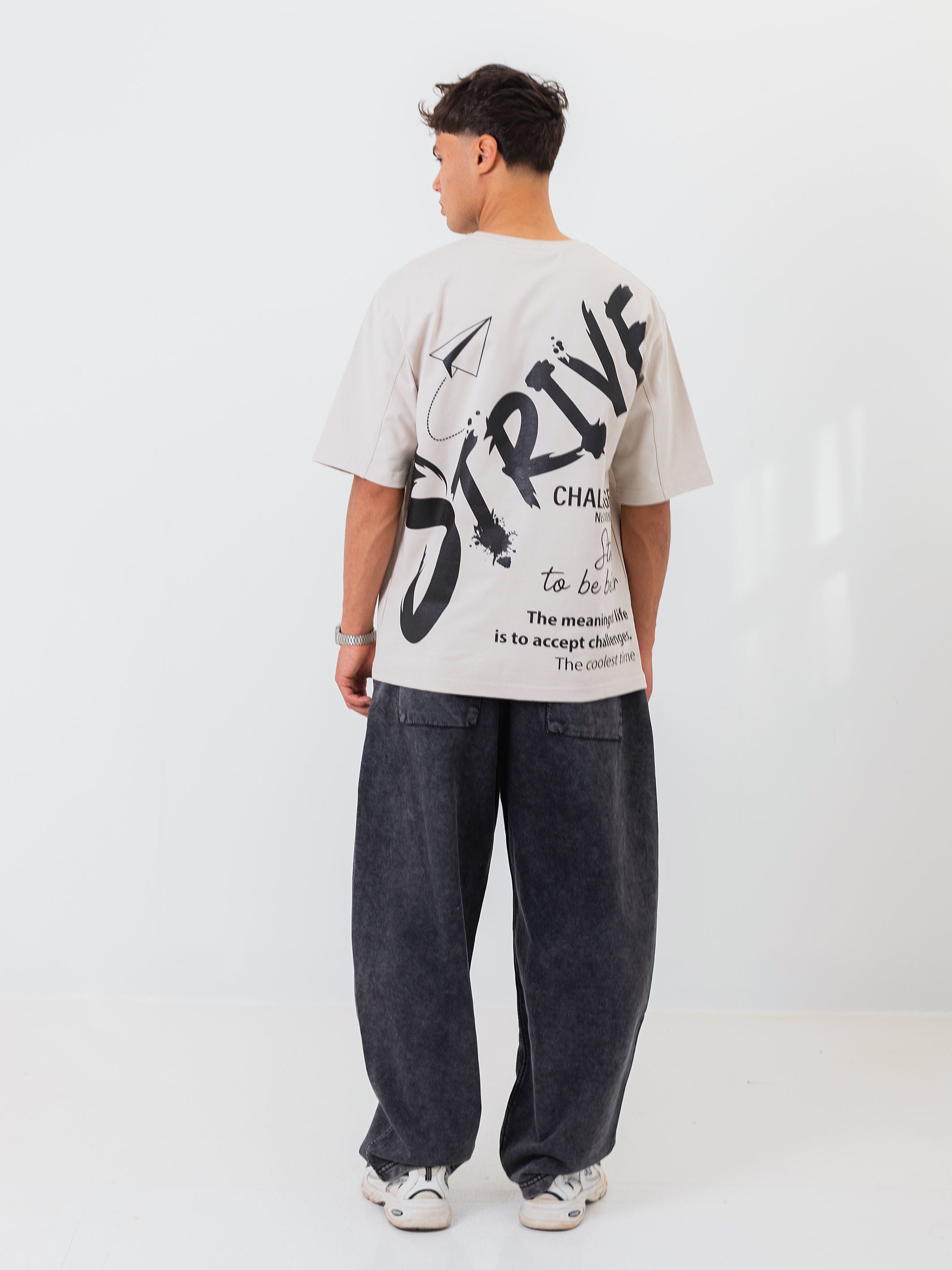 OVERSIZED PRINTED TEE  STRIVE - Beige