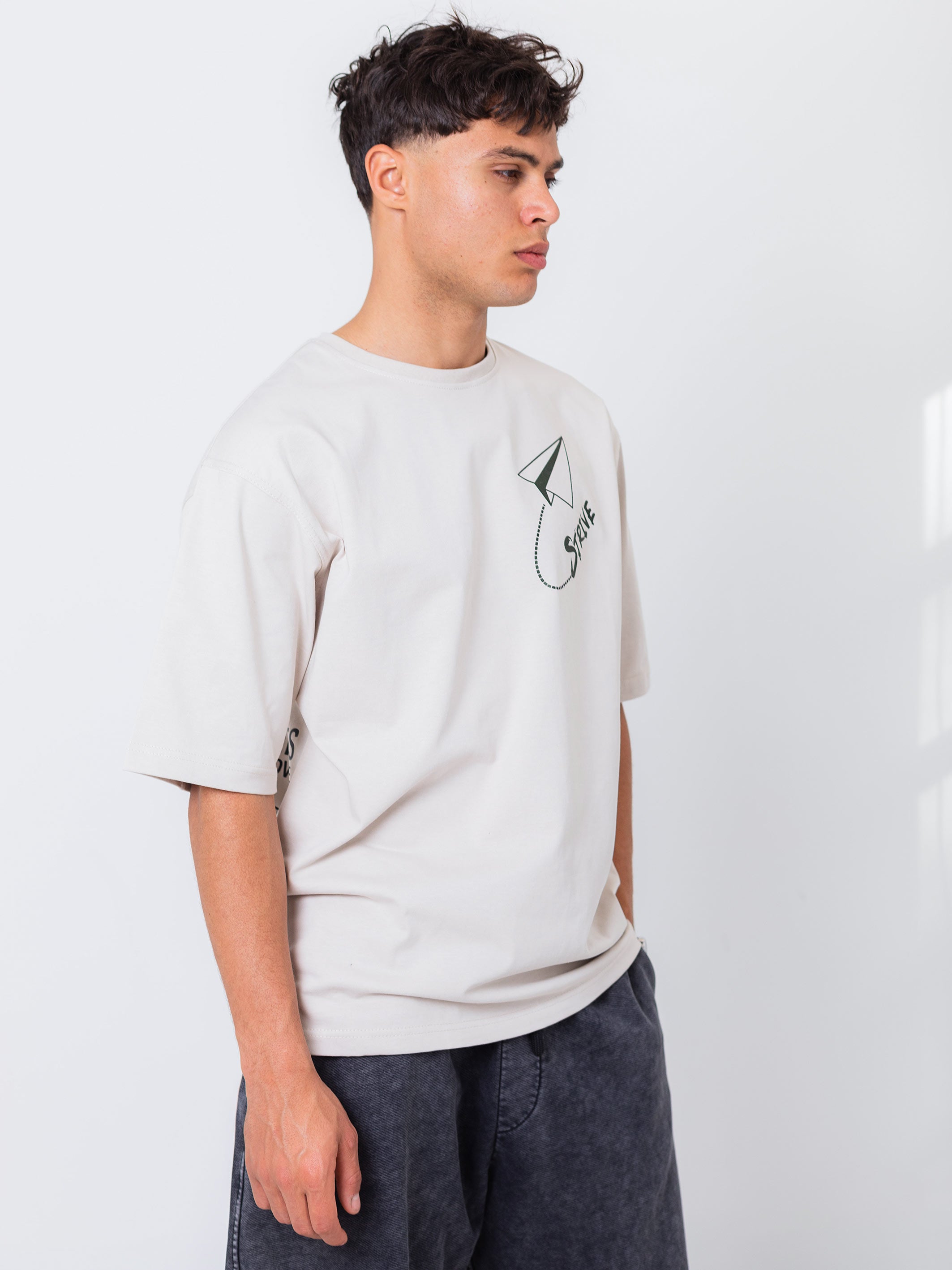 OVERSIZED PRINTED TEE  STRIVE - Beige