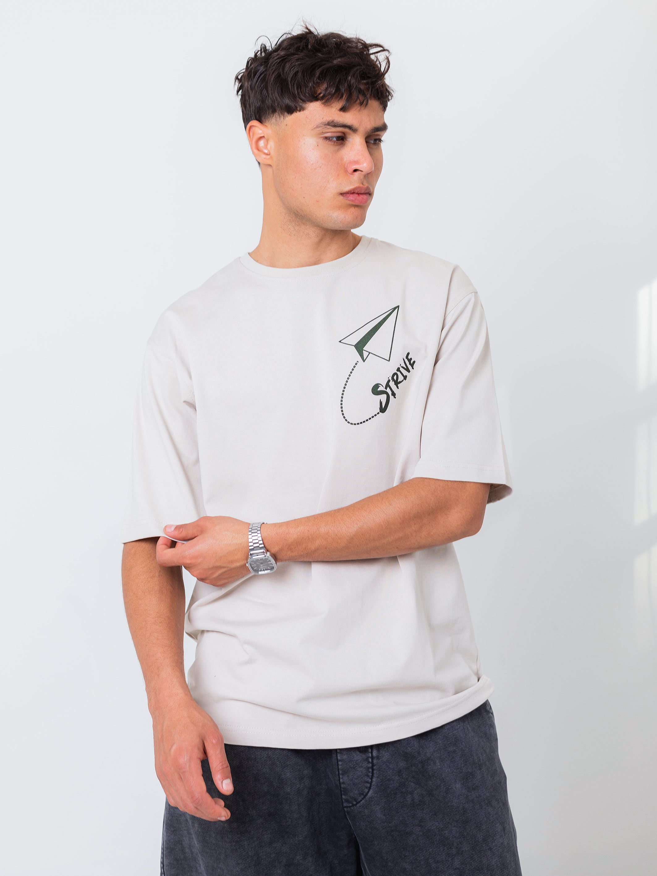 OVERSIZED PRINTED TEE  STRIVE - Beige