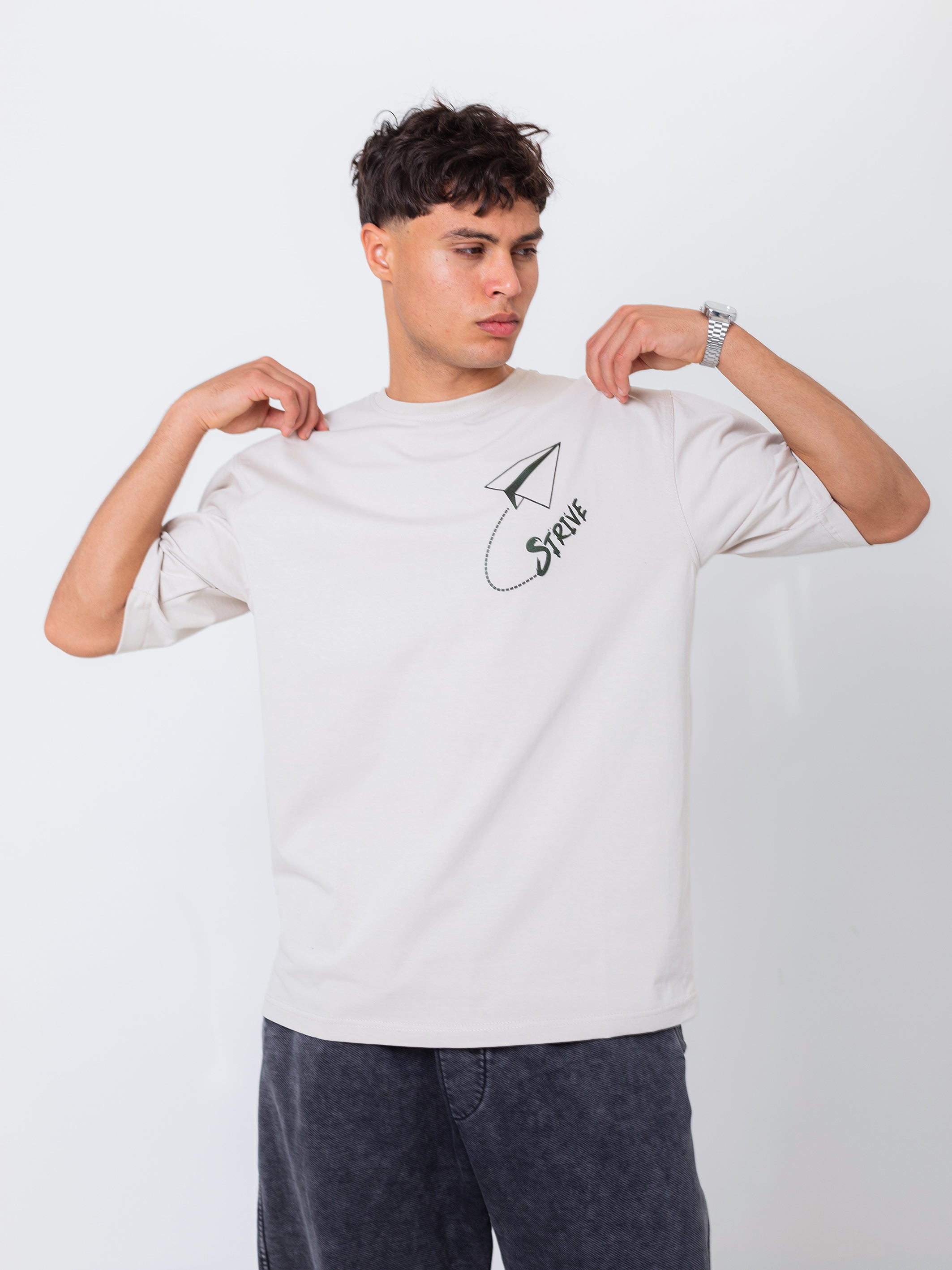 OVERSIZED PRINTED TEE  STRIVE - Beige