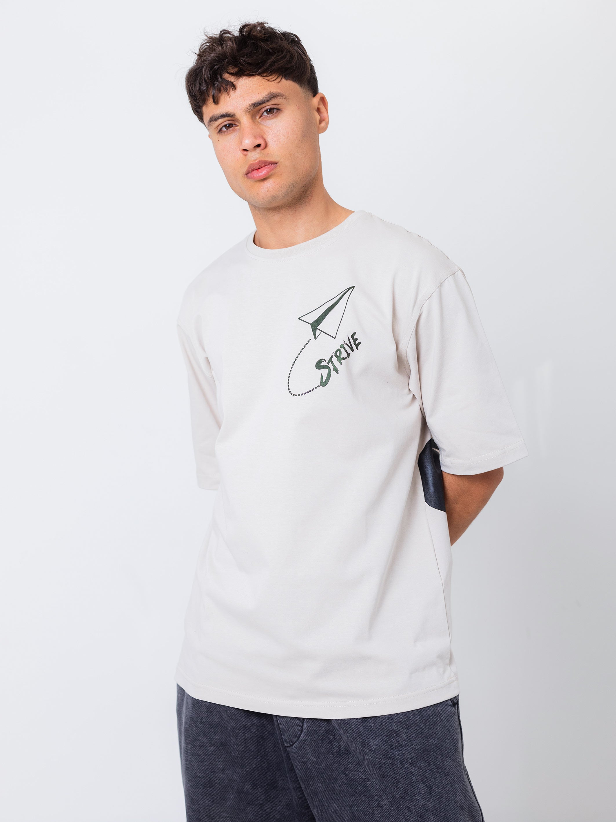 OVERSIZED PRINTED TEE  STRIVE - Beige