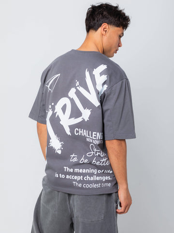 OVERSIZED PRINTED TEE  STRIVE - Grey