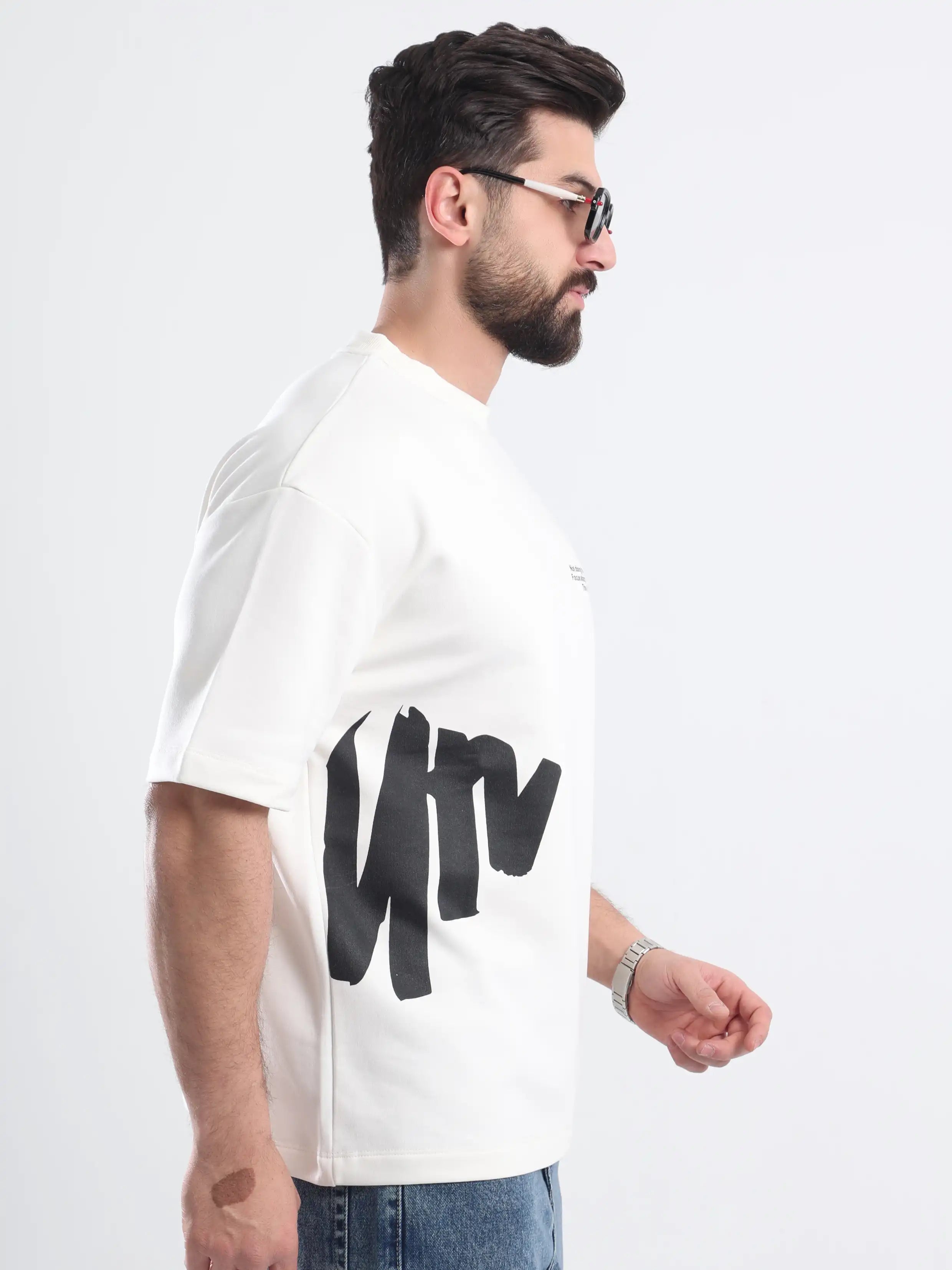 Oversized Printed Short Sleeve Tee - White