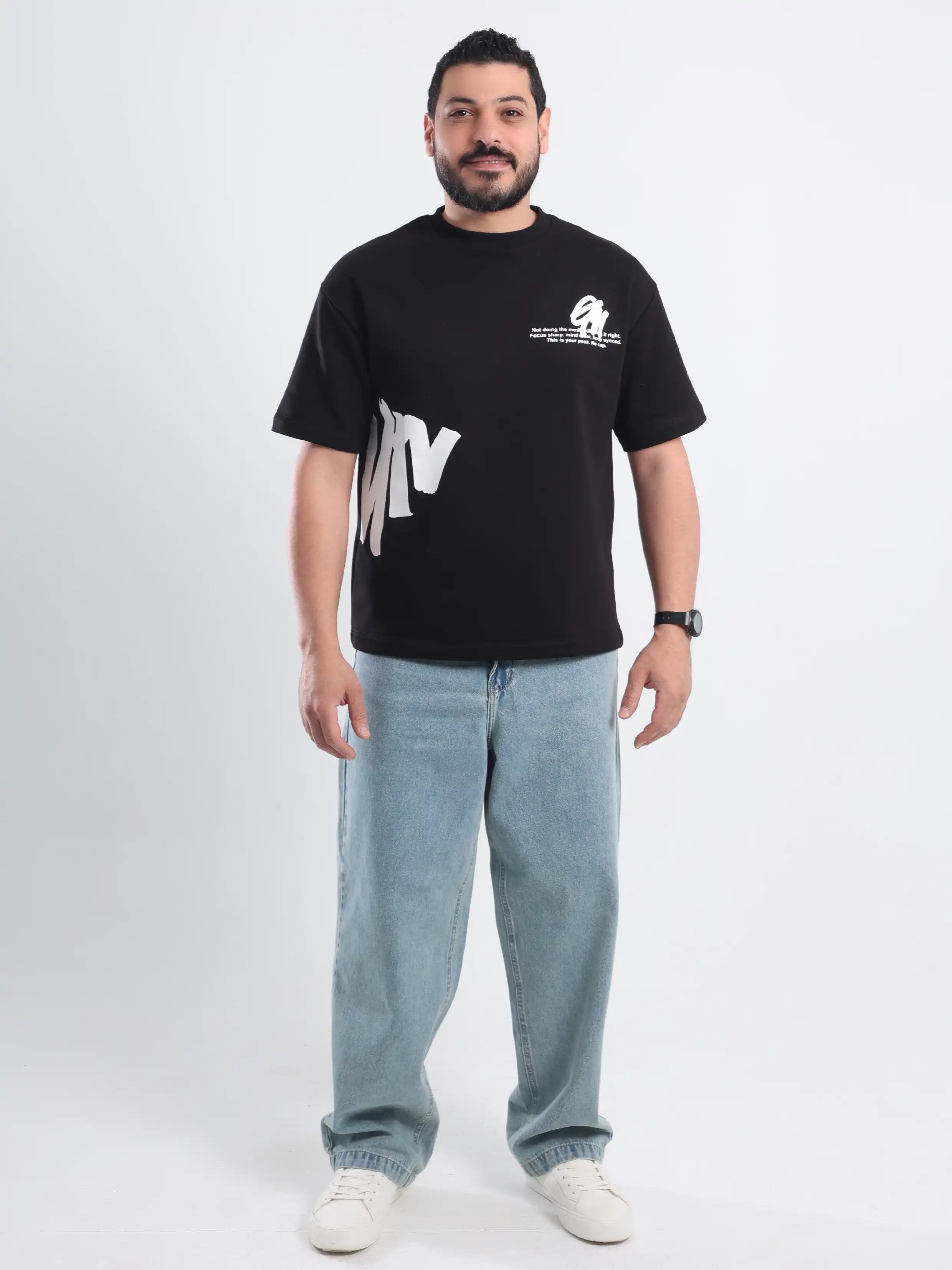 Oversized Printed Short Sleeve Tee - Black