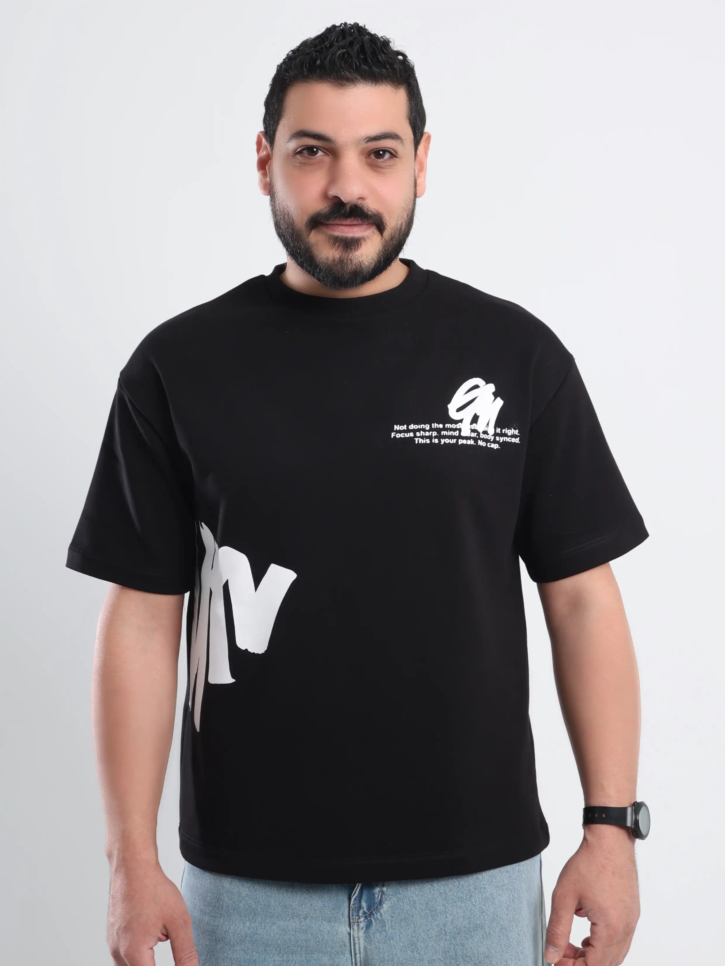 Oversized Printed Short Sleeve Tee - Black