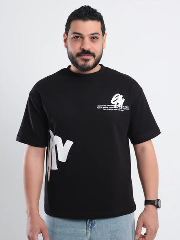 Oversized Printed Short Sleeve Tee - Black