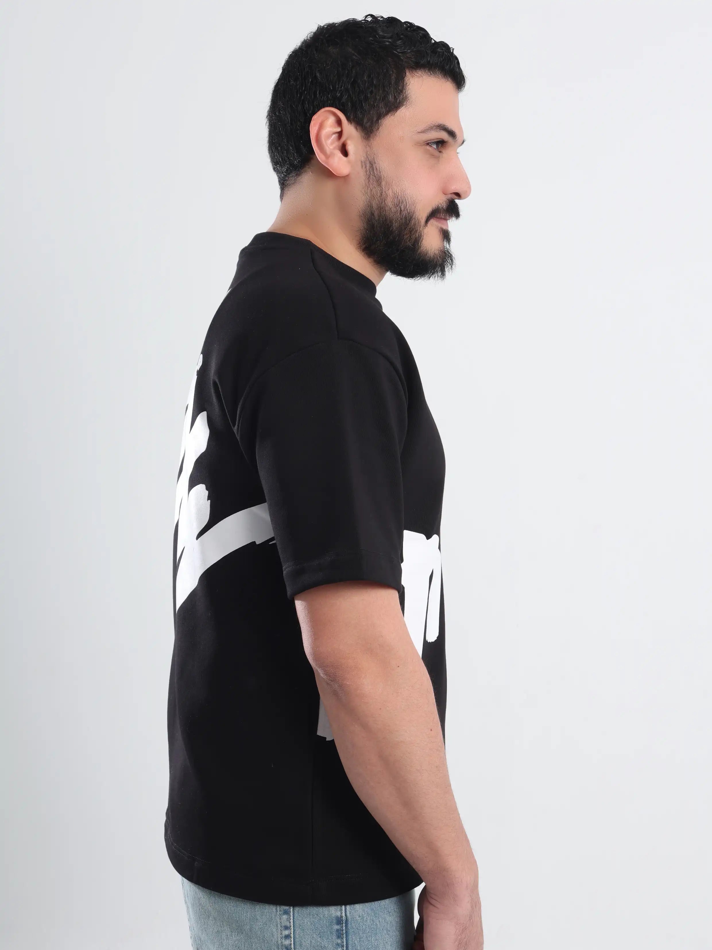 Oversized Printed Short Sleeve Tee - Black