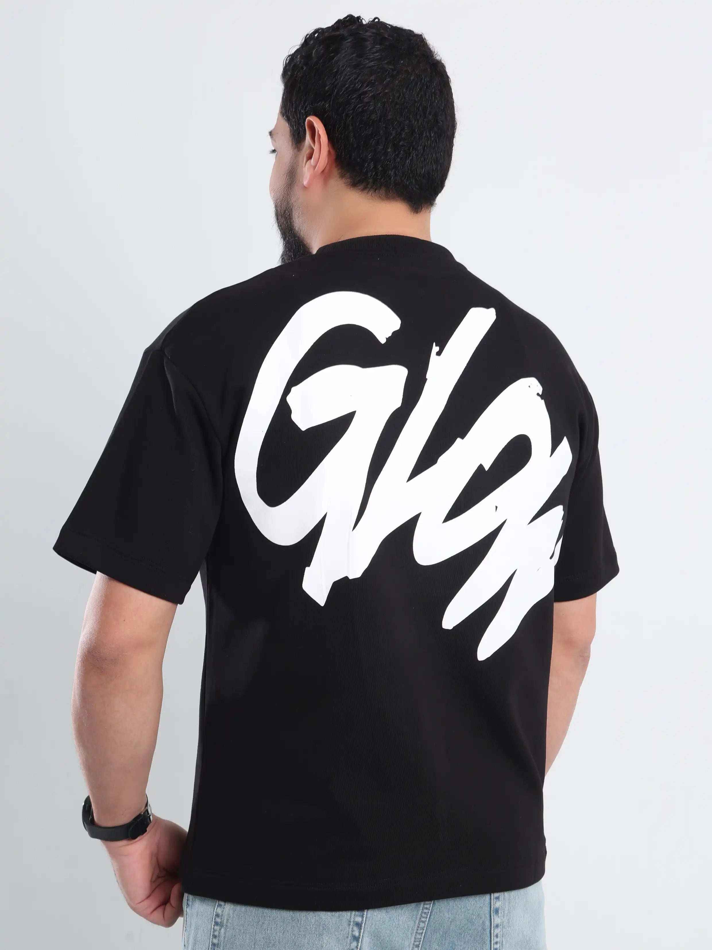 Oversized Printed Short Sleeve Tee - Black