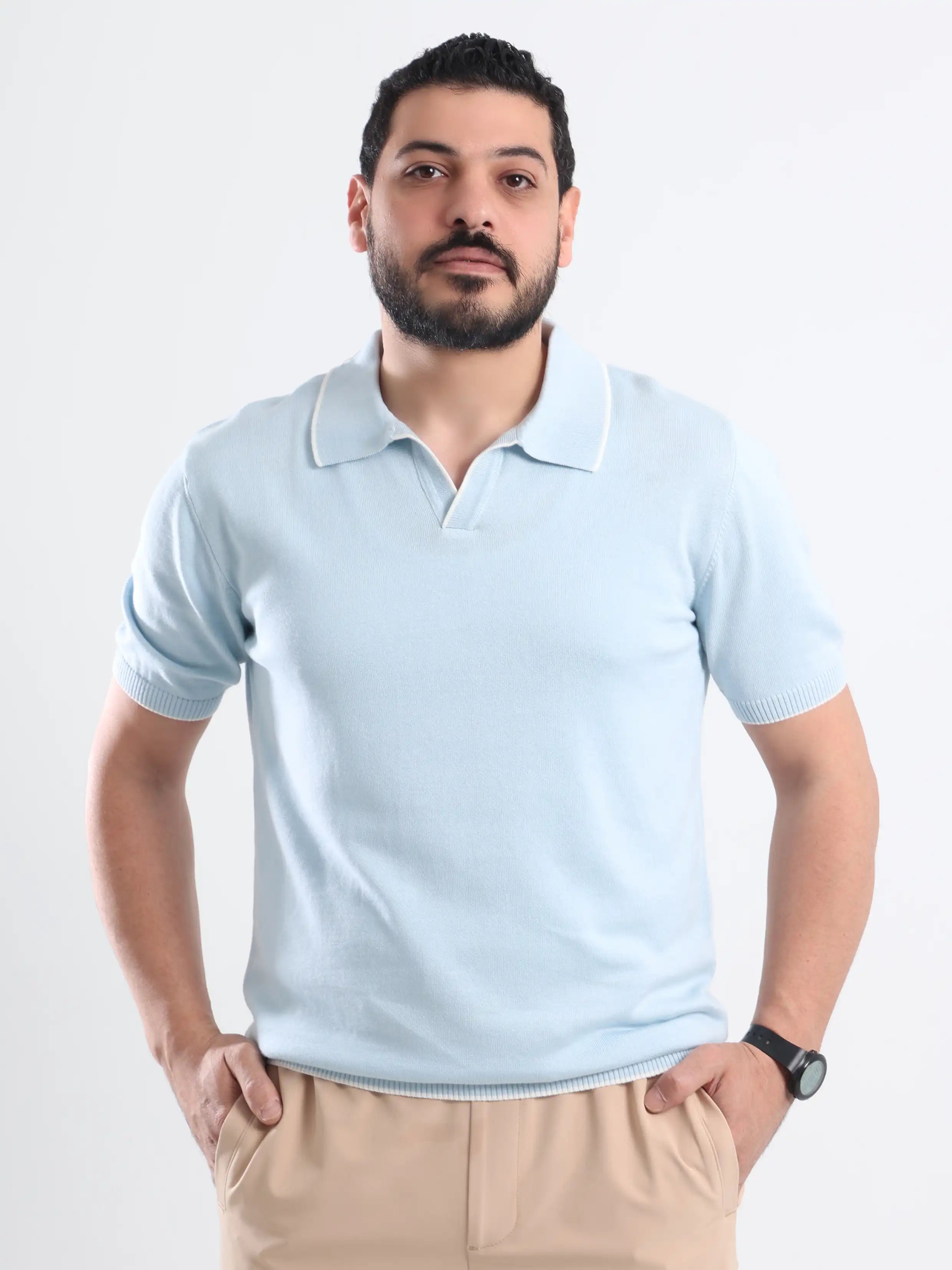 Soft Knit Polo Short sleeve - Light Blue