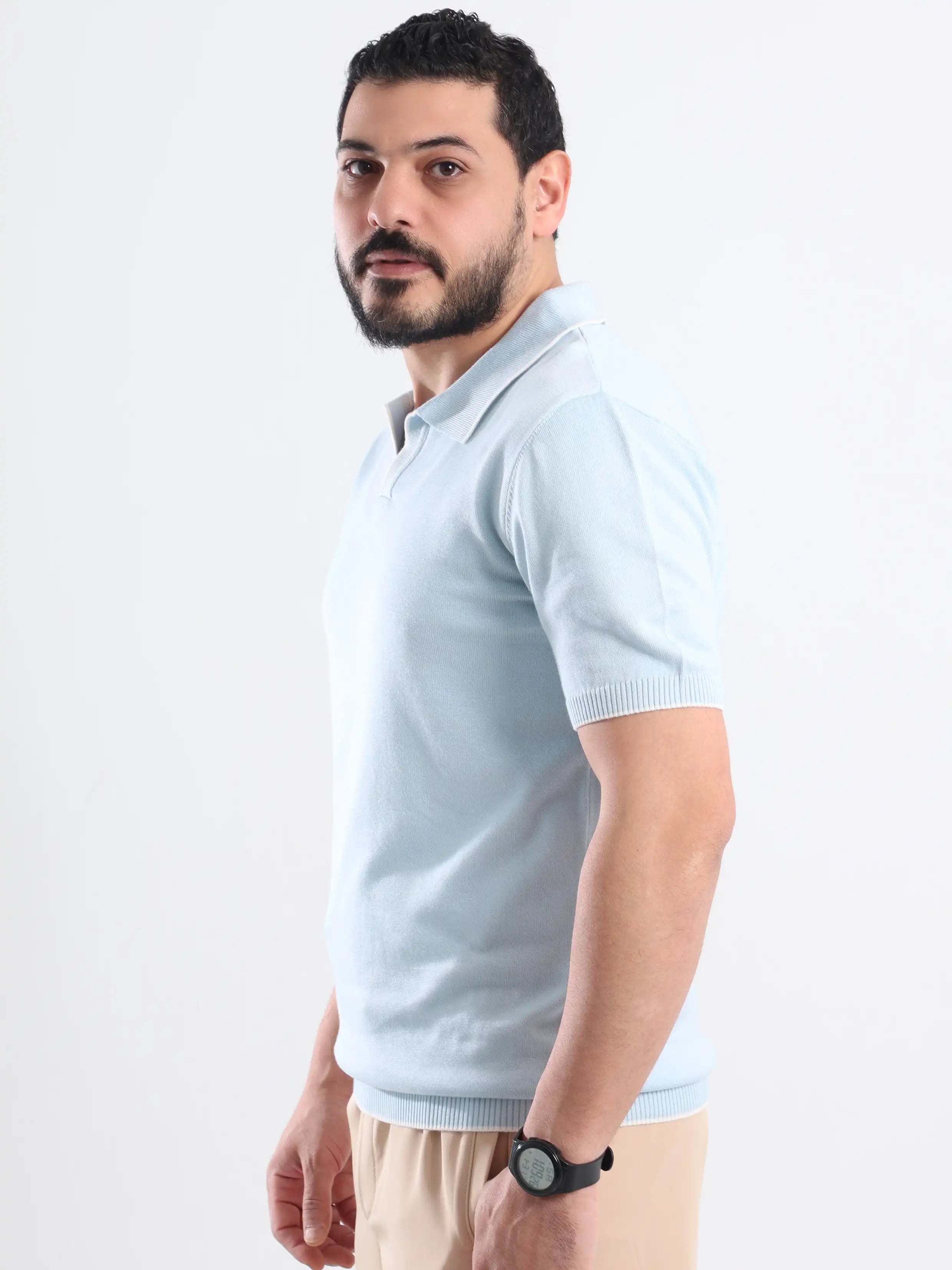 Soft Knit Polo Short sleeve - Light Blue