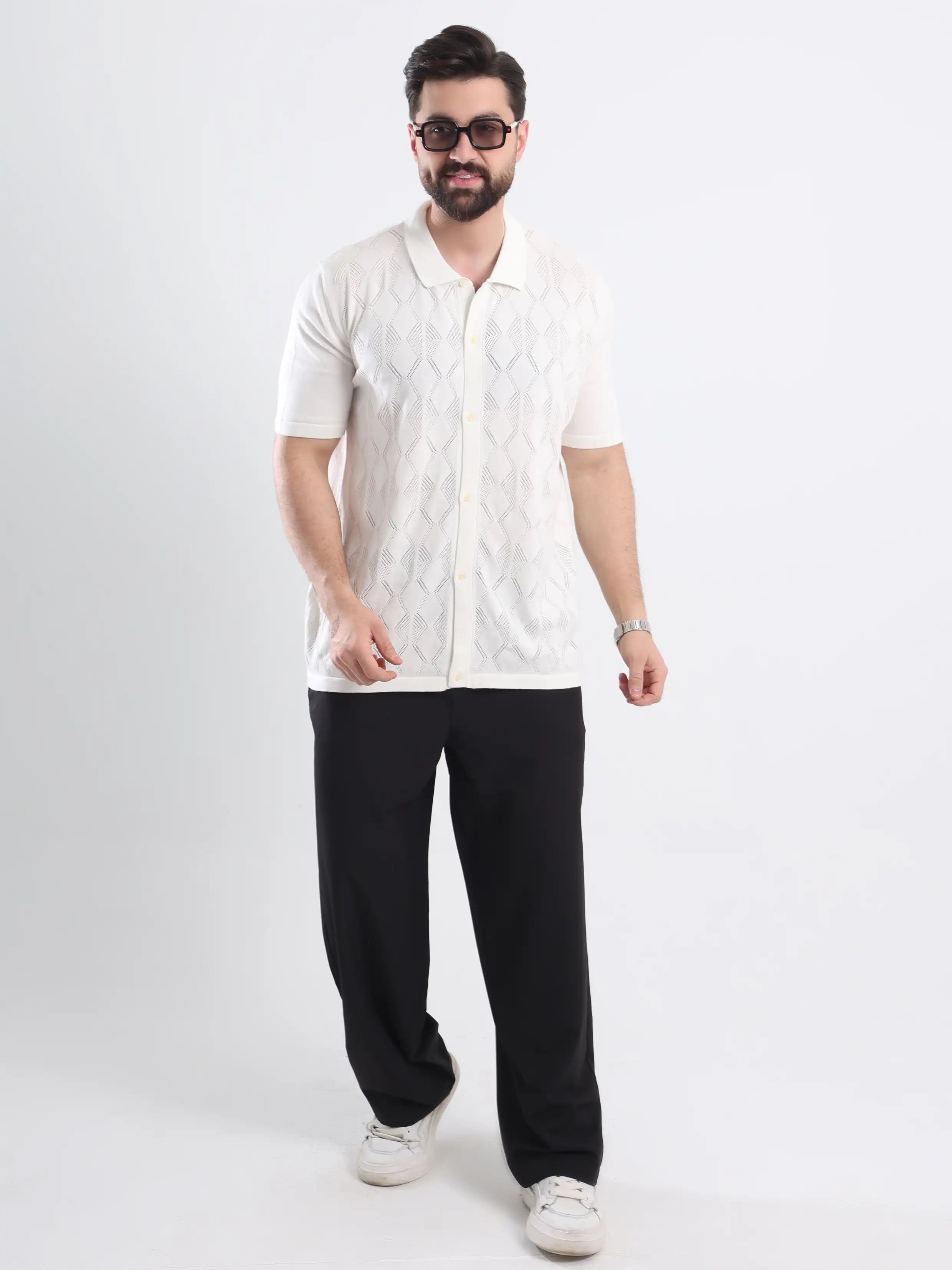 Button -Up Sweater Polo -  White