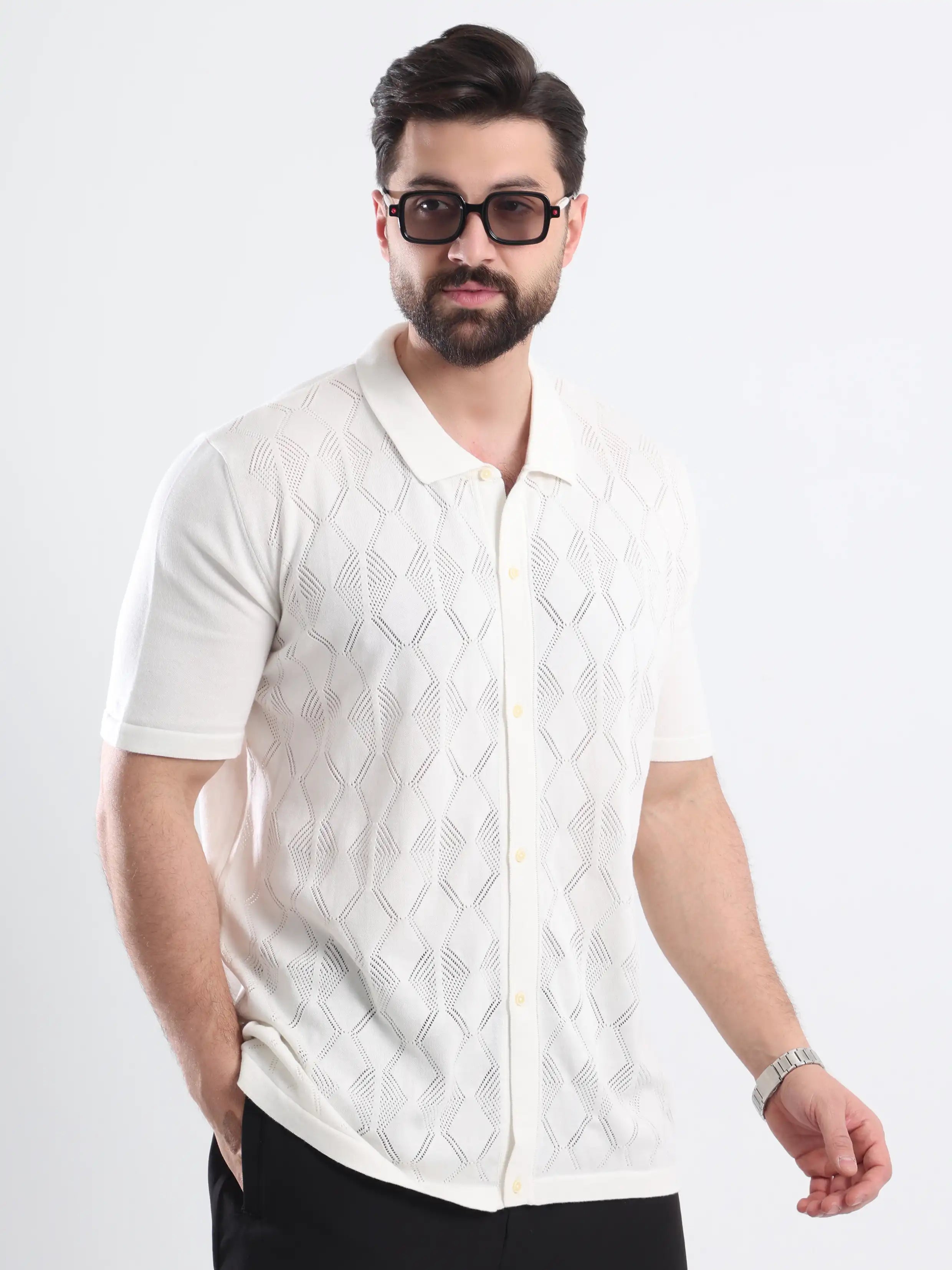 Button -Up Sweater Polo -  White
