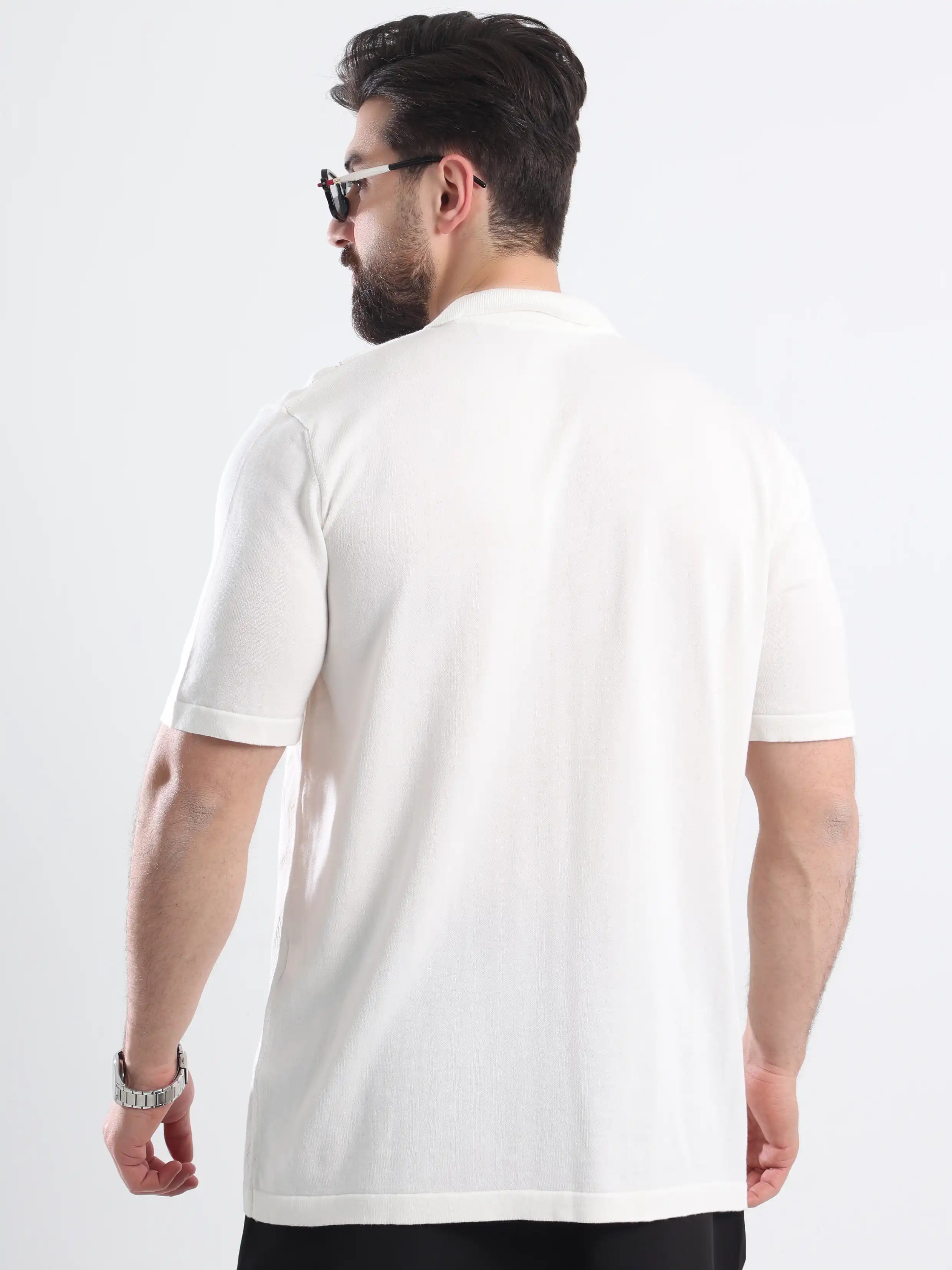 Button -Up Sweater Polo -  White