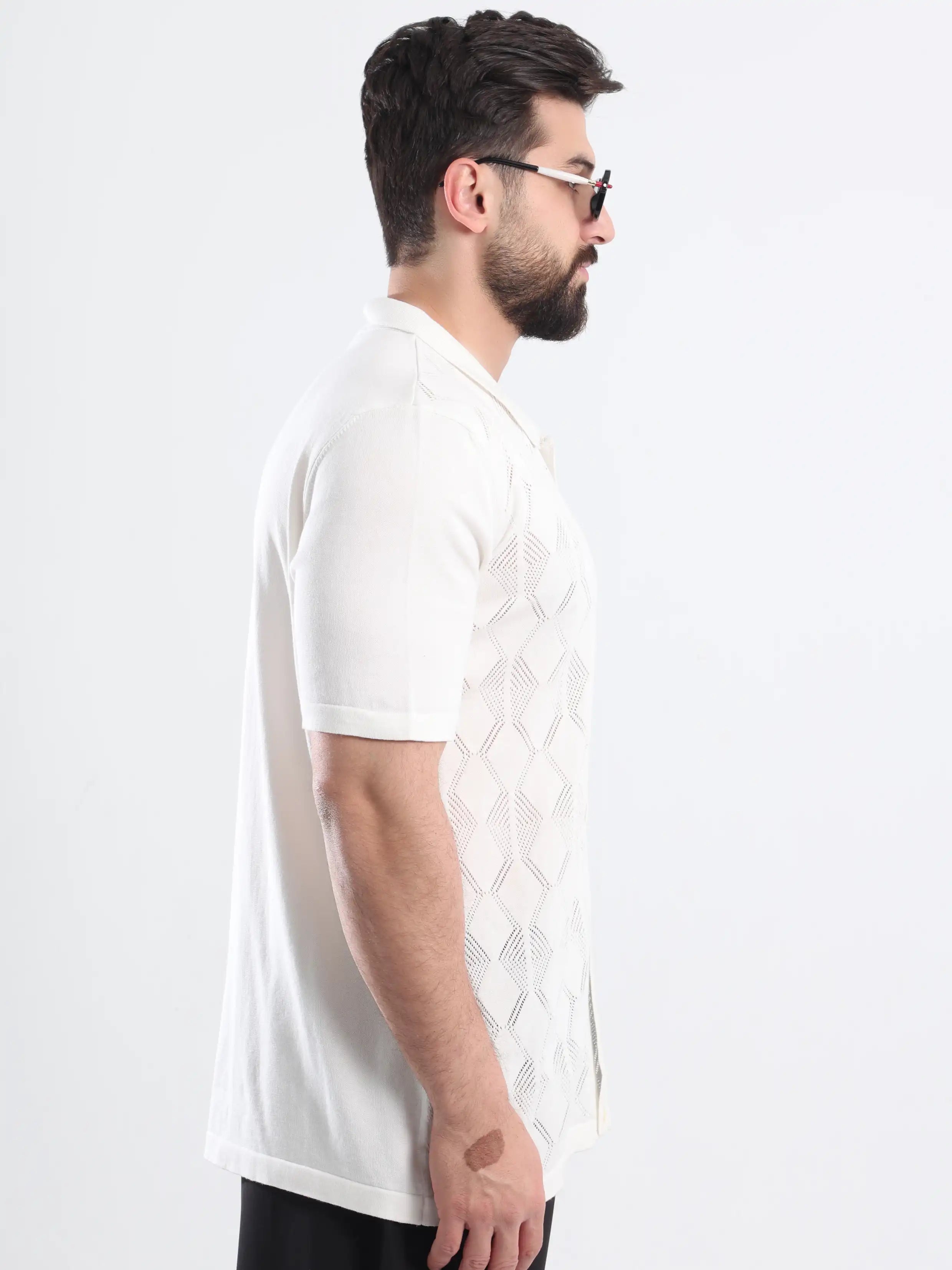 Button -Up Sweater Polo -  White